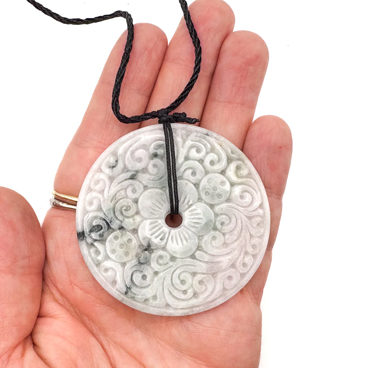 Certified Green Lavender Natural A Jadeite Moire Safety Circle Donut Pendant - Image 9