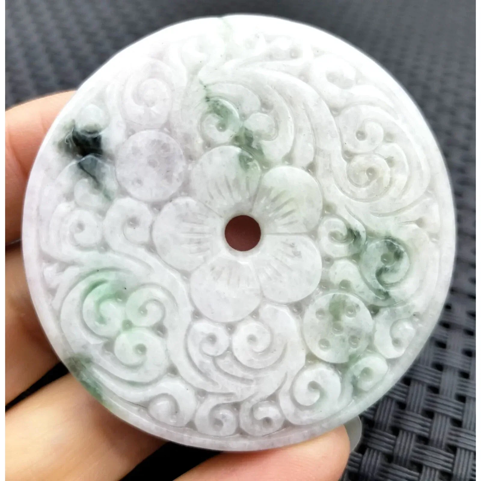 Certified Green Lavender Natural A Jadeite Moire Safety Circle Donut Pendant - Image 2