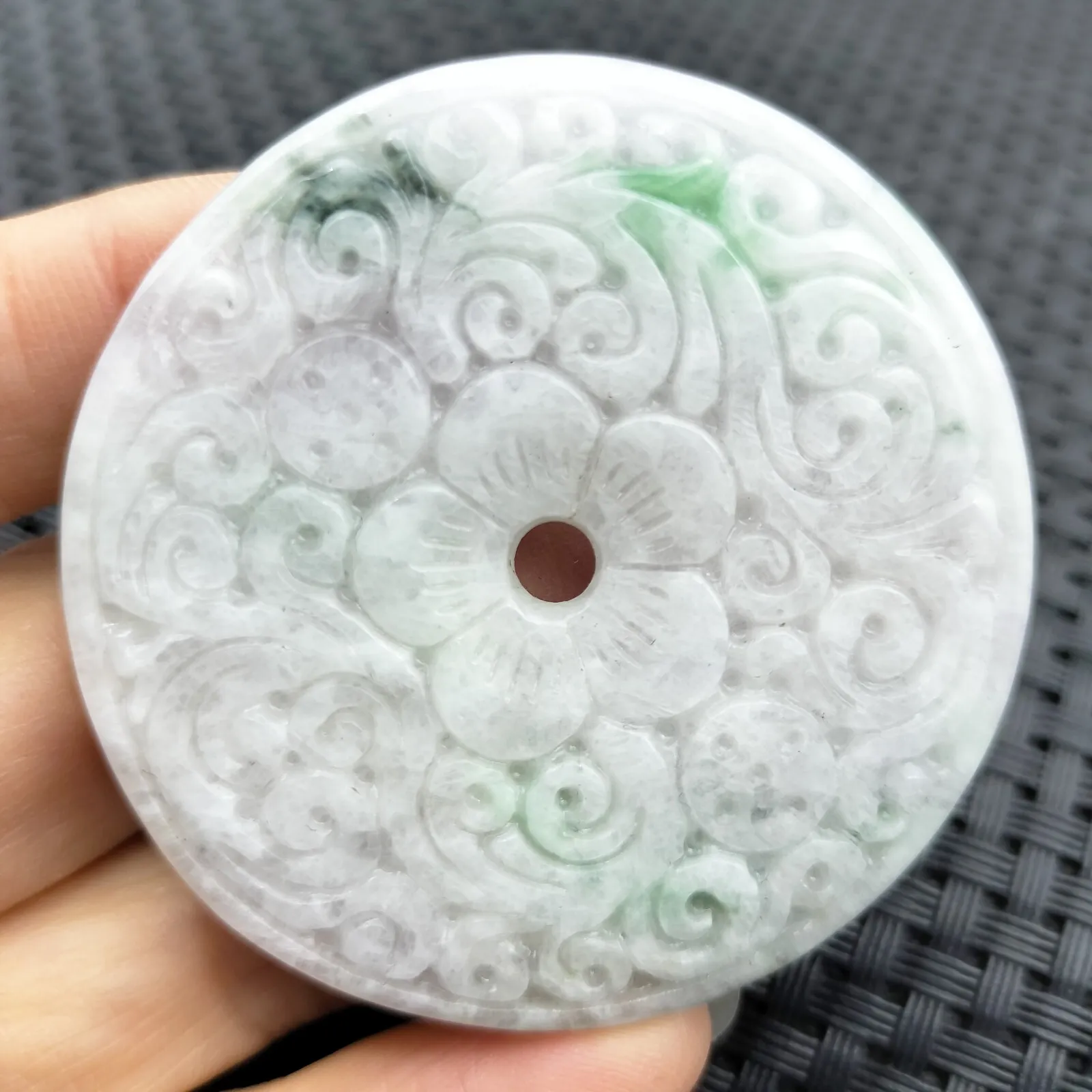 Certified Green Lavender Natural A Jadeite Moire Safety Circle Donut Pendant - Image 4