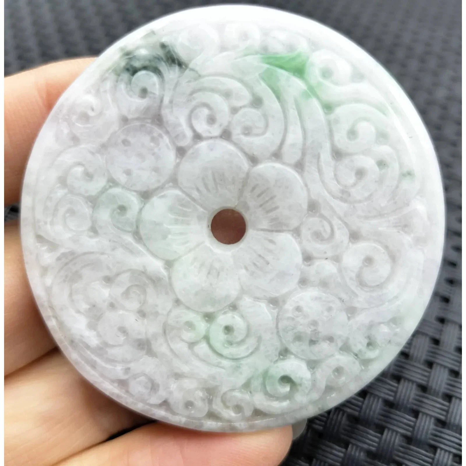 Certified Green Lavender Natural A Jadeite Moire Safety Circle Donut Pendant - Image 5