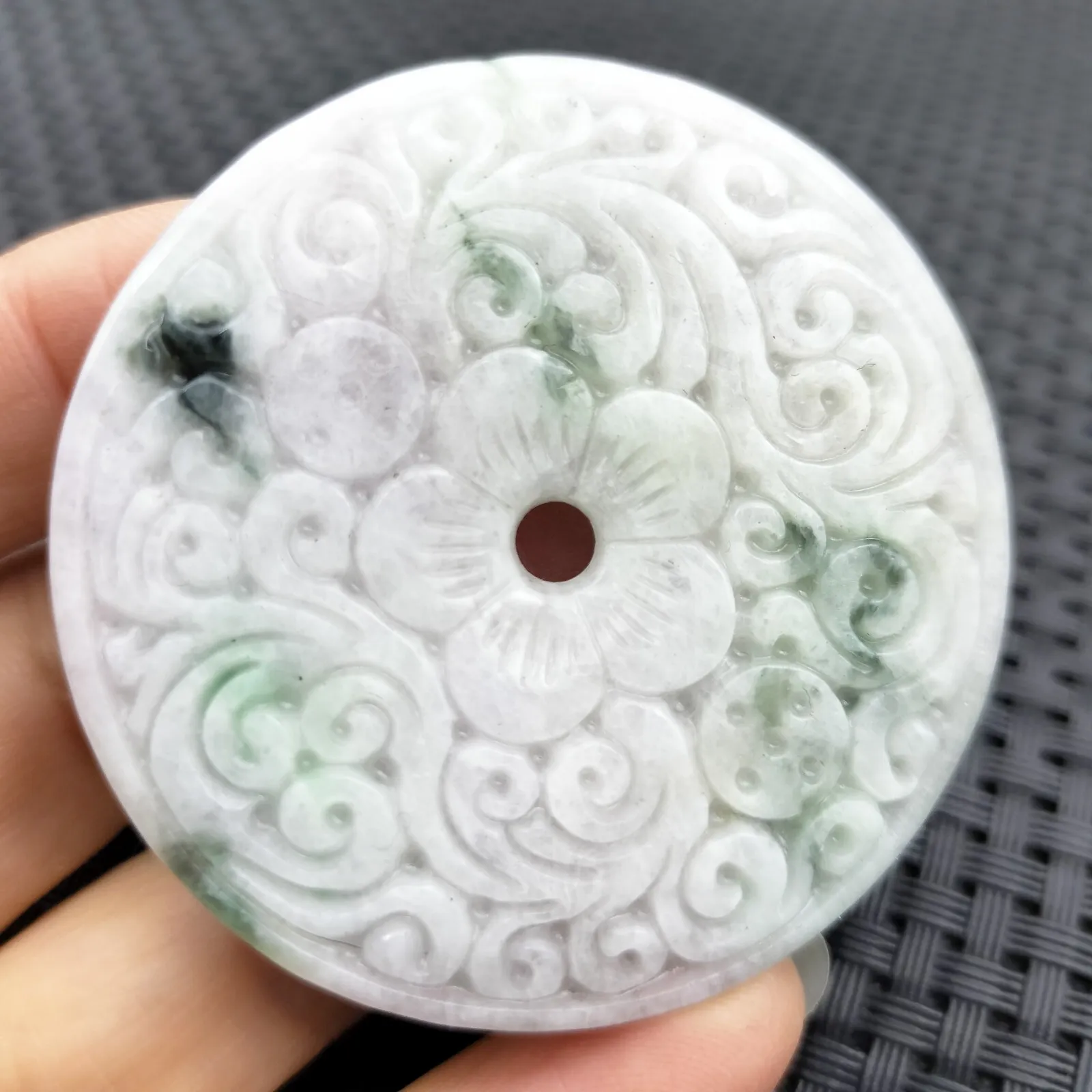 Certified Green Lavender Natural A Jadeite Moire Safety Circle Donut Pendant - Image 6
