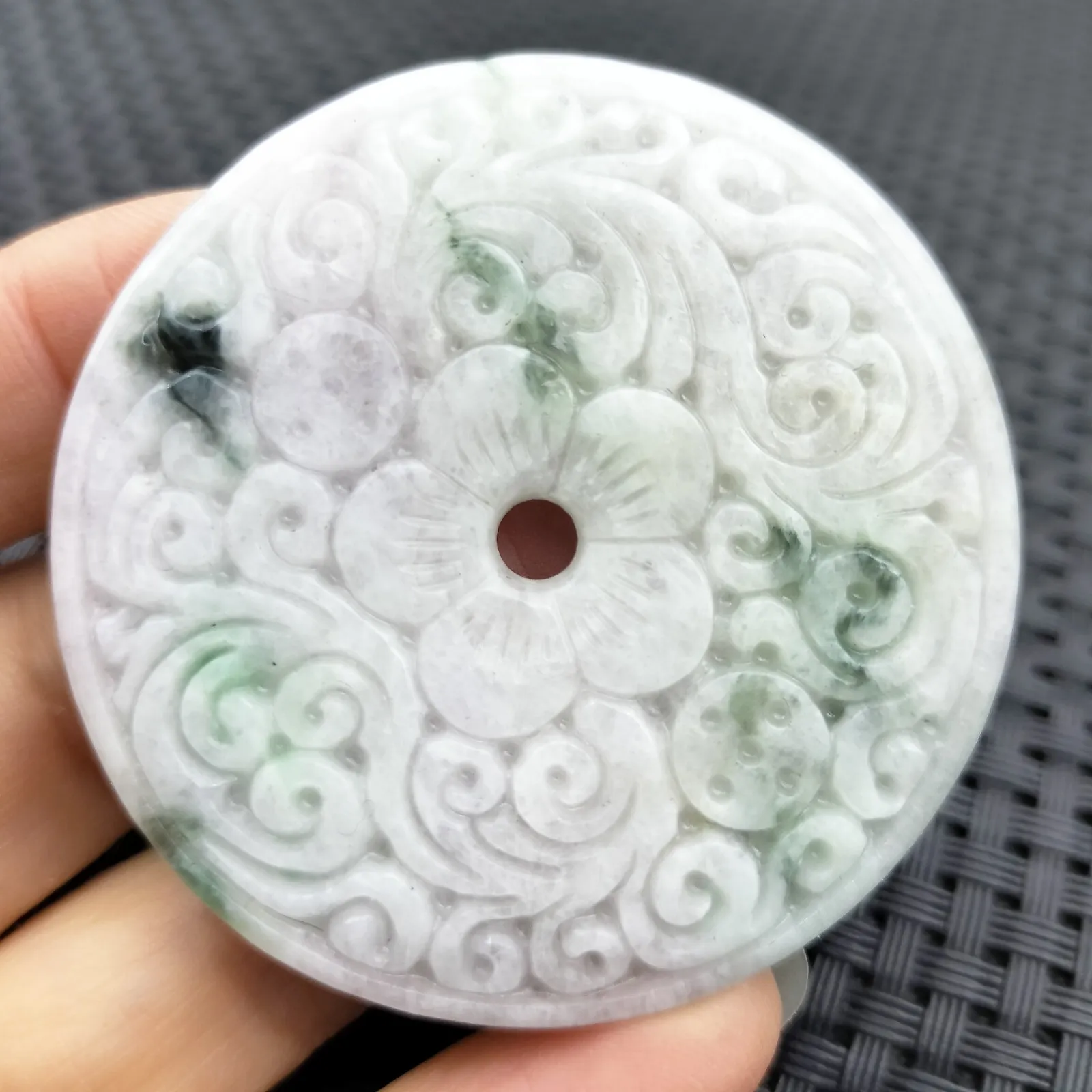 Certified Green Lavender Natural A Jadeite Moire Safety Circle Donut Pendant - Image 7