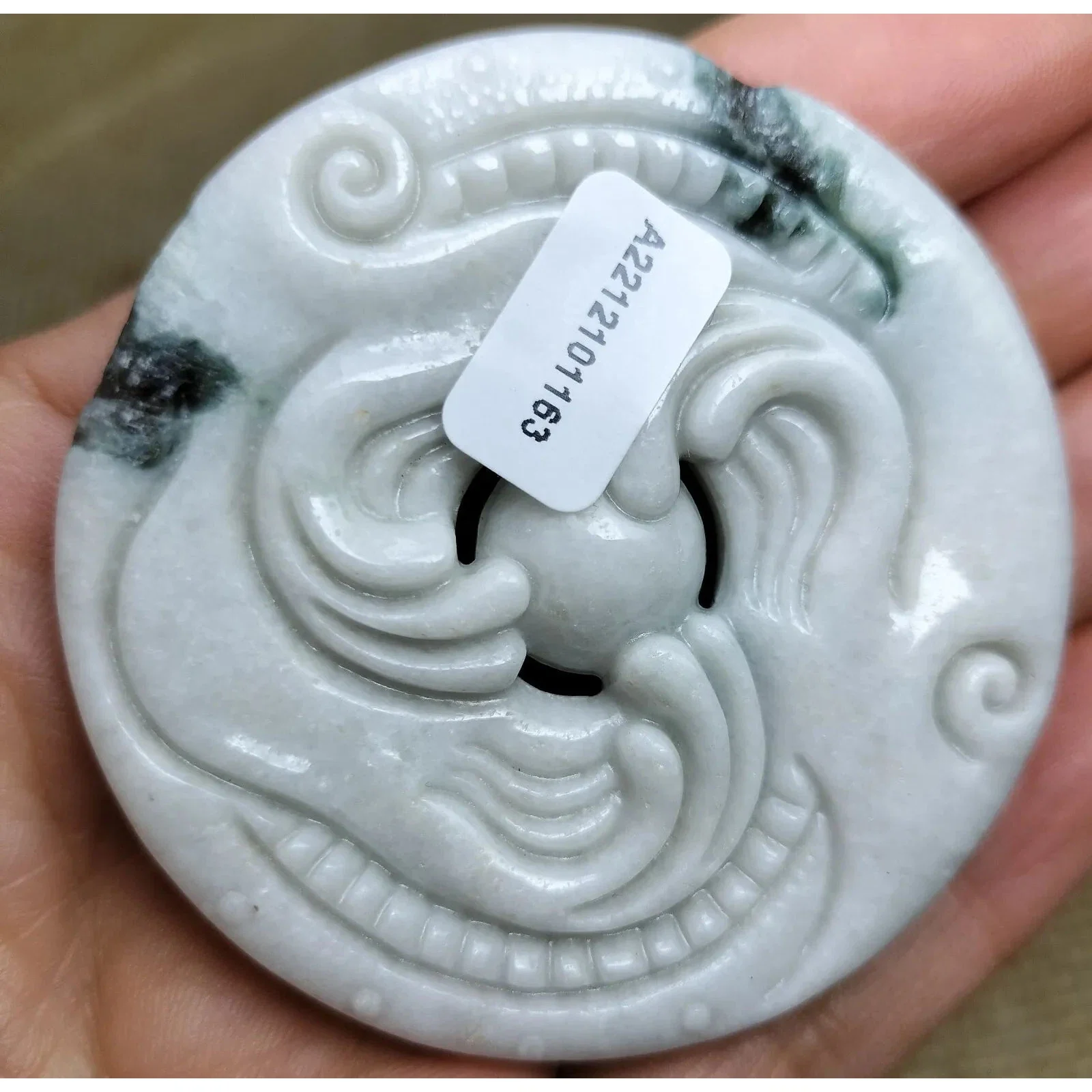 Certified Green Lavender Natural Type A Jade Jadeite Carved Dragon Bead Pendant - Image 4