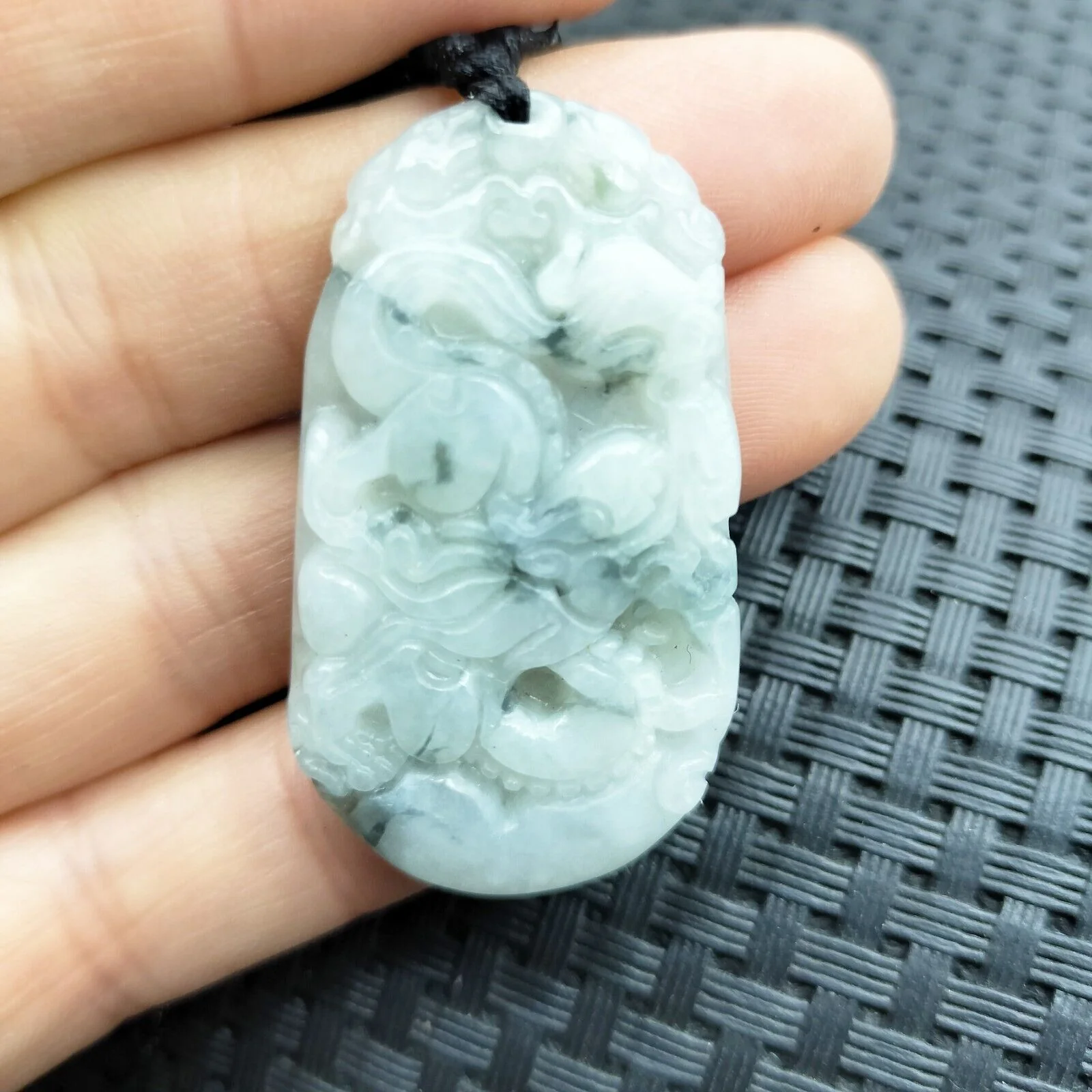 Certified Green Lavender Natural Type A Jade Jadeite Carved Dragon Necklace - Image 2