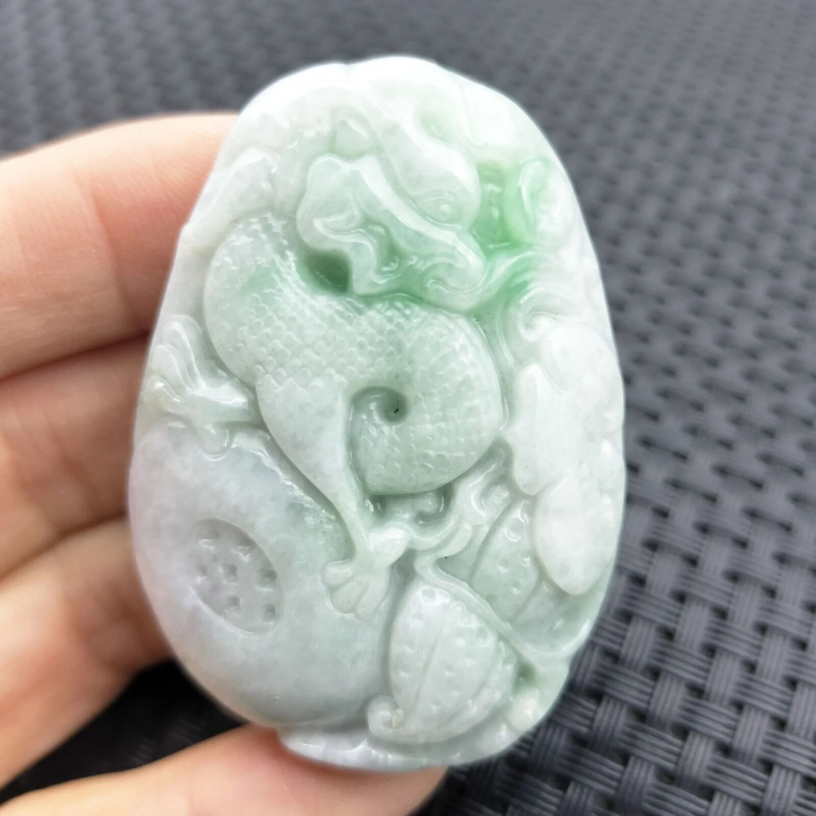 Certified Green Lavender Natural Type A Jade Jadeite Carved Dragon Ruyi Pendant - Image 2