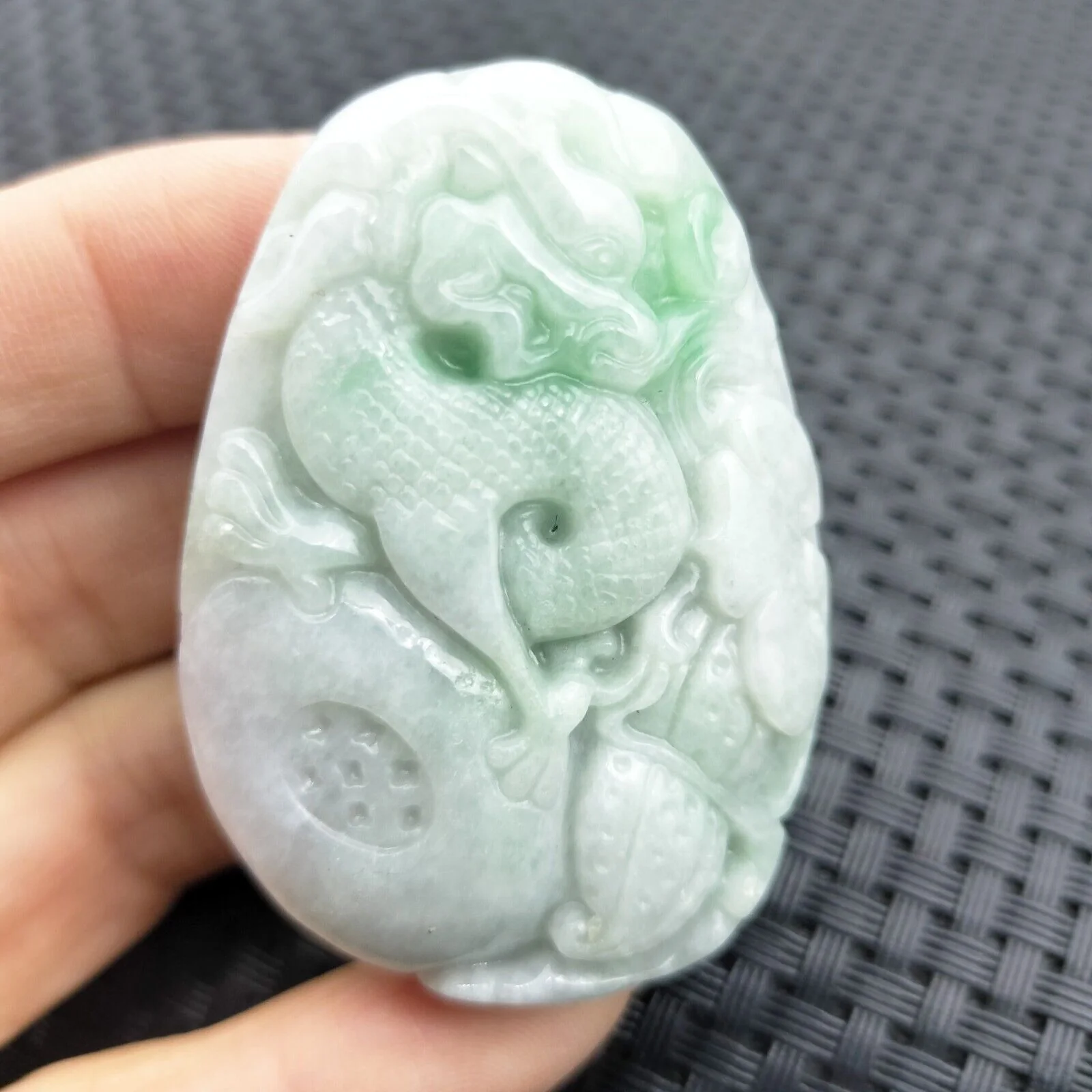 Certified Green Lavender Natural Type A Jade Jadeite Carved Dragon Ruyi Pendant - Image 3