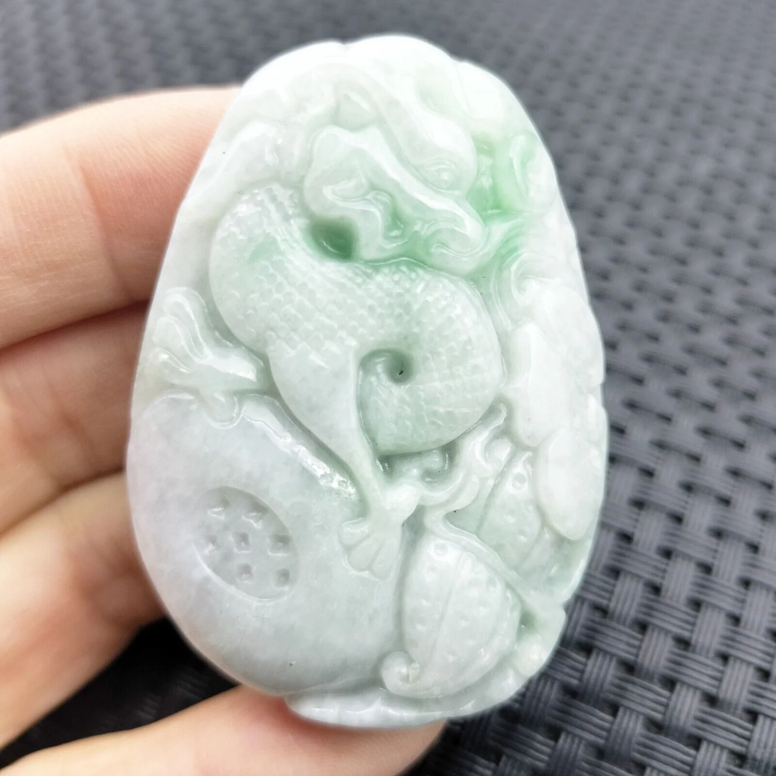 Certified Green Lavender Natural Type A Jade Jadeite Carved Dragon Ruyi Pendant - Image 4