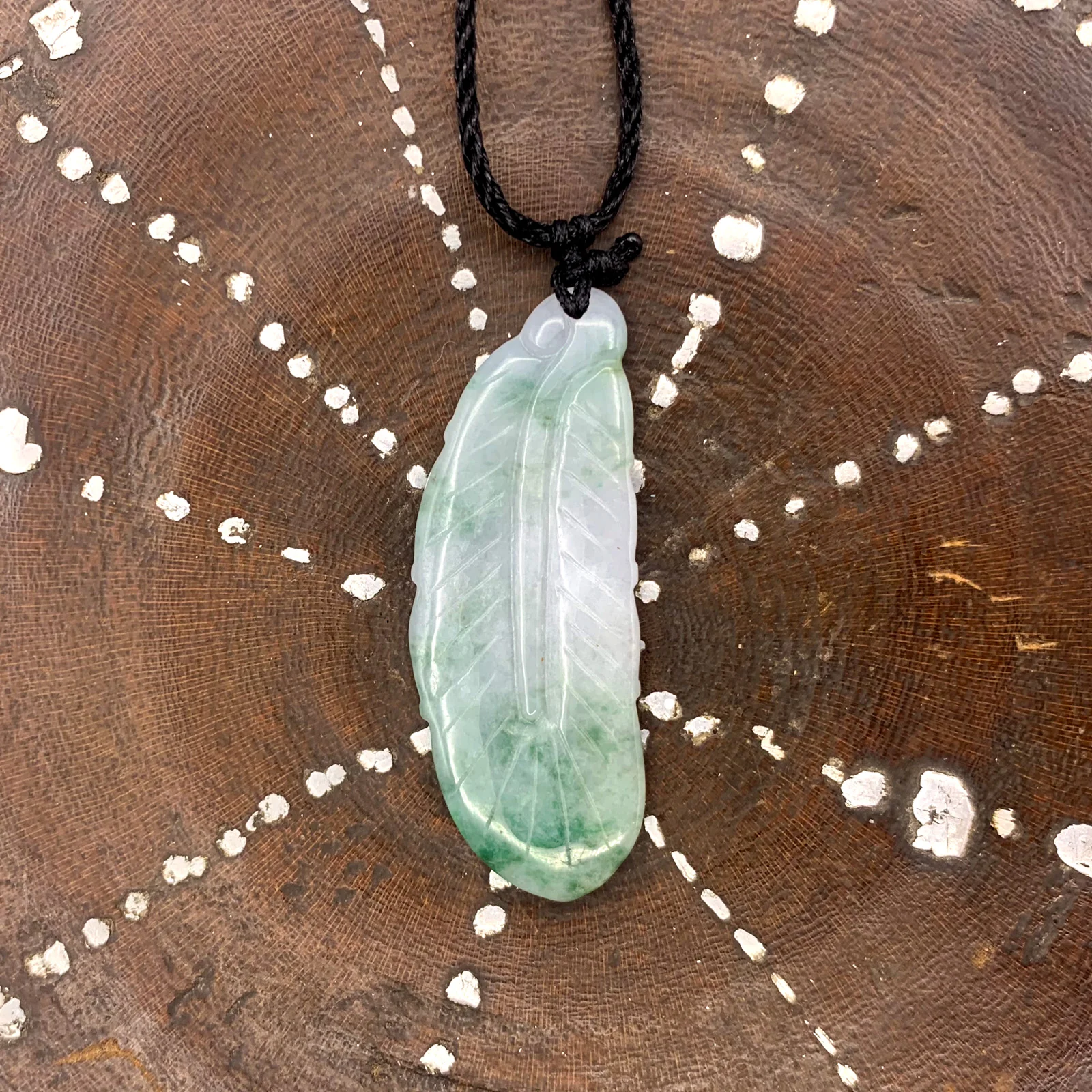 Certified Green Lavender Natural Type A Jade Jadeite Carved Feather Pendant - Image 3