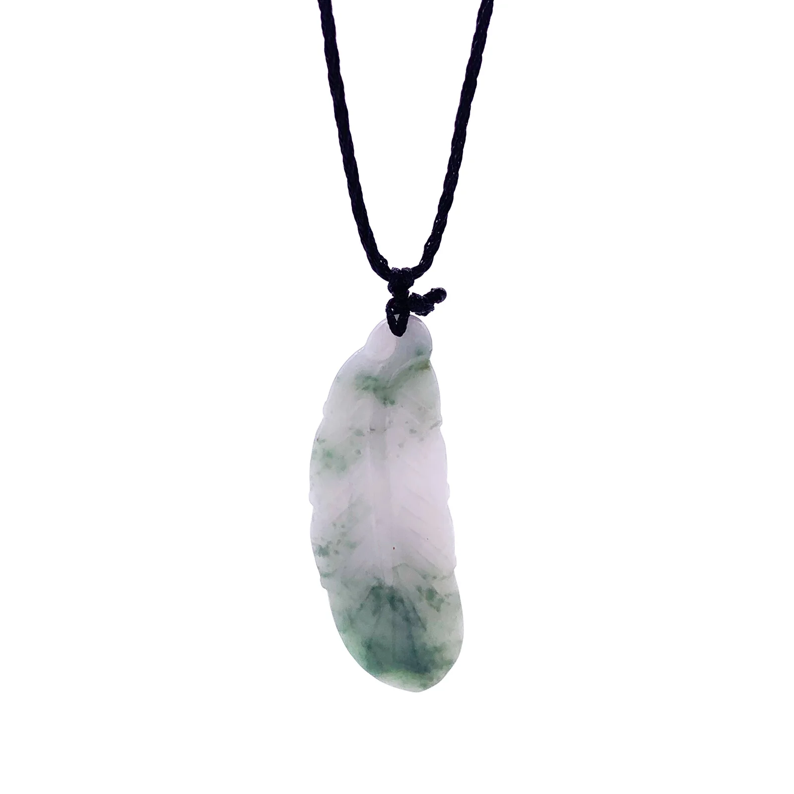 Certified Green Lavender Natural Type A Jade Jadeite Carved Feather Pendant - Image 6
