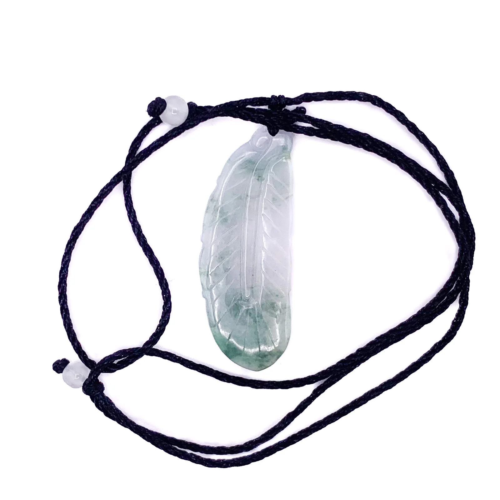 Certified Green Lavender Natural Type A Jade Jadeite Carved Feather Pendant - Image 7