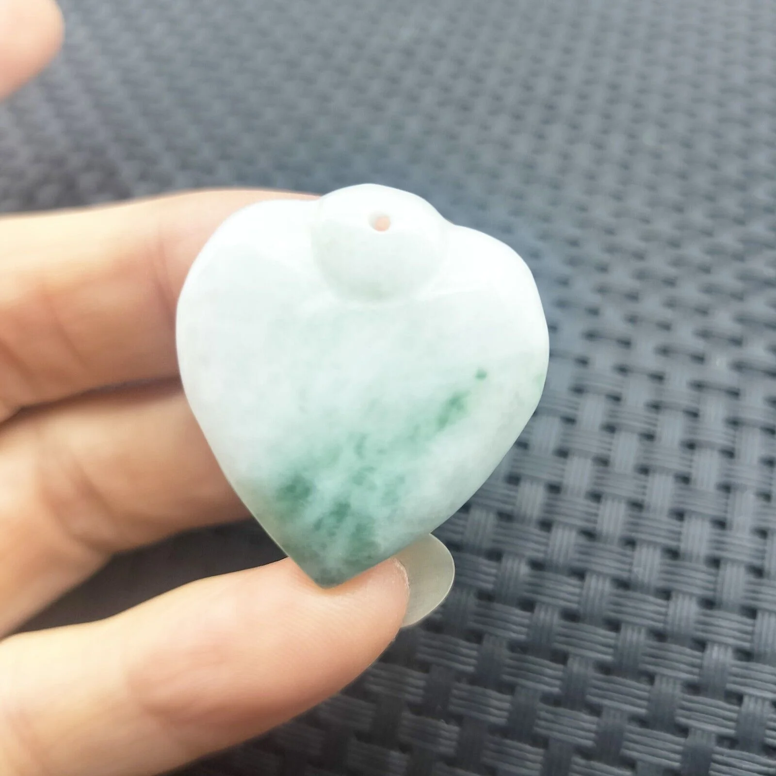 Certified Green Lavender Natural Type A Jade Jadeite Carved Heart Pendant - Image 2