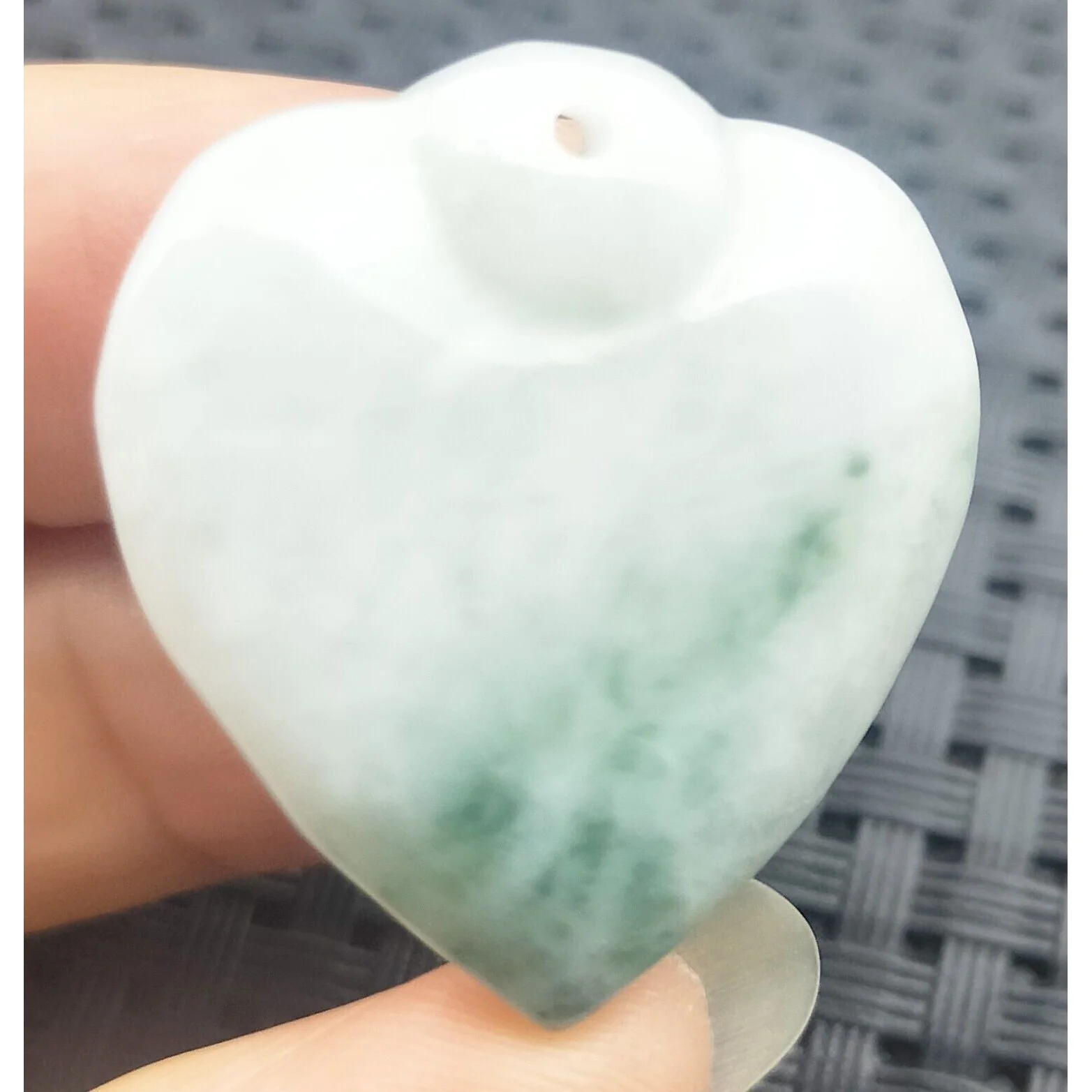Certified Green Lavender Natural Type A Jade Jadeite Carved Heart Pendant - Image 3