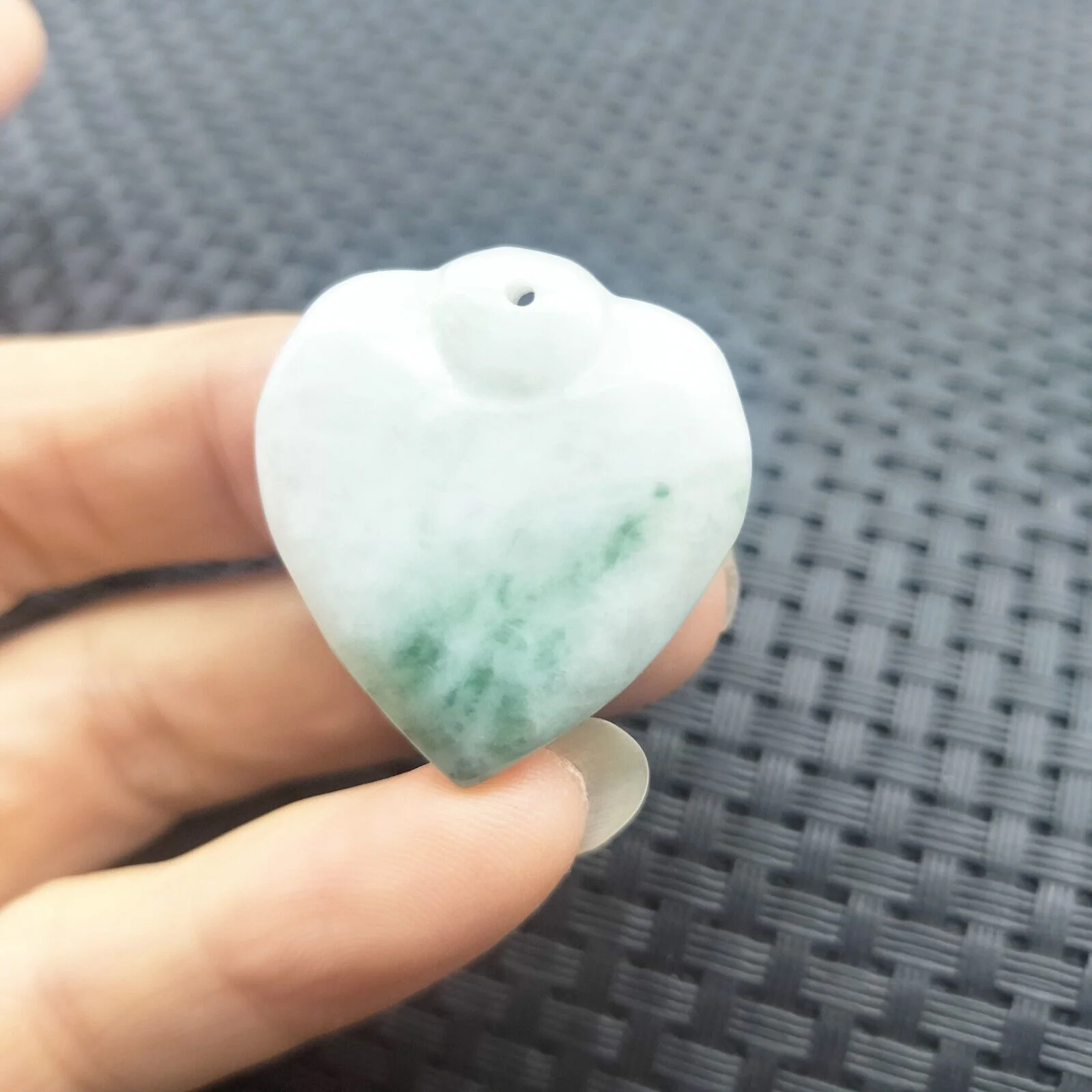 Certified Green Lavender Natural Type A Jade Jadeite Carved Heart Pendant - Image 4