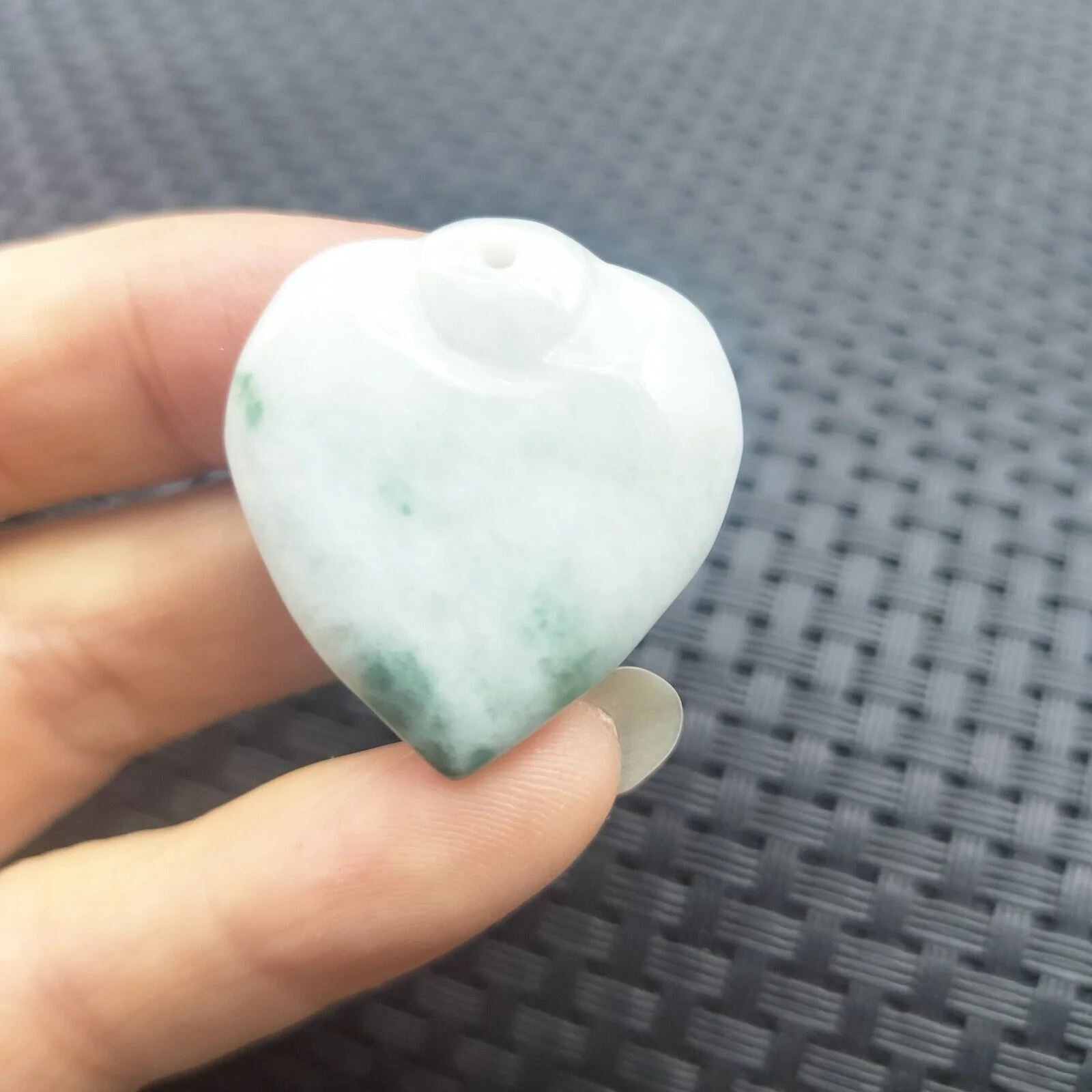 Certified Green Lavender Natural Type A Jade Jadeite Carved Heart Pendant - Image 5