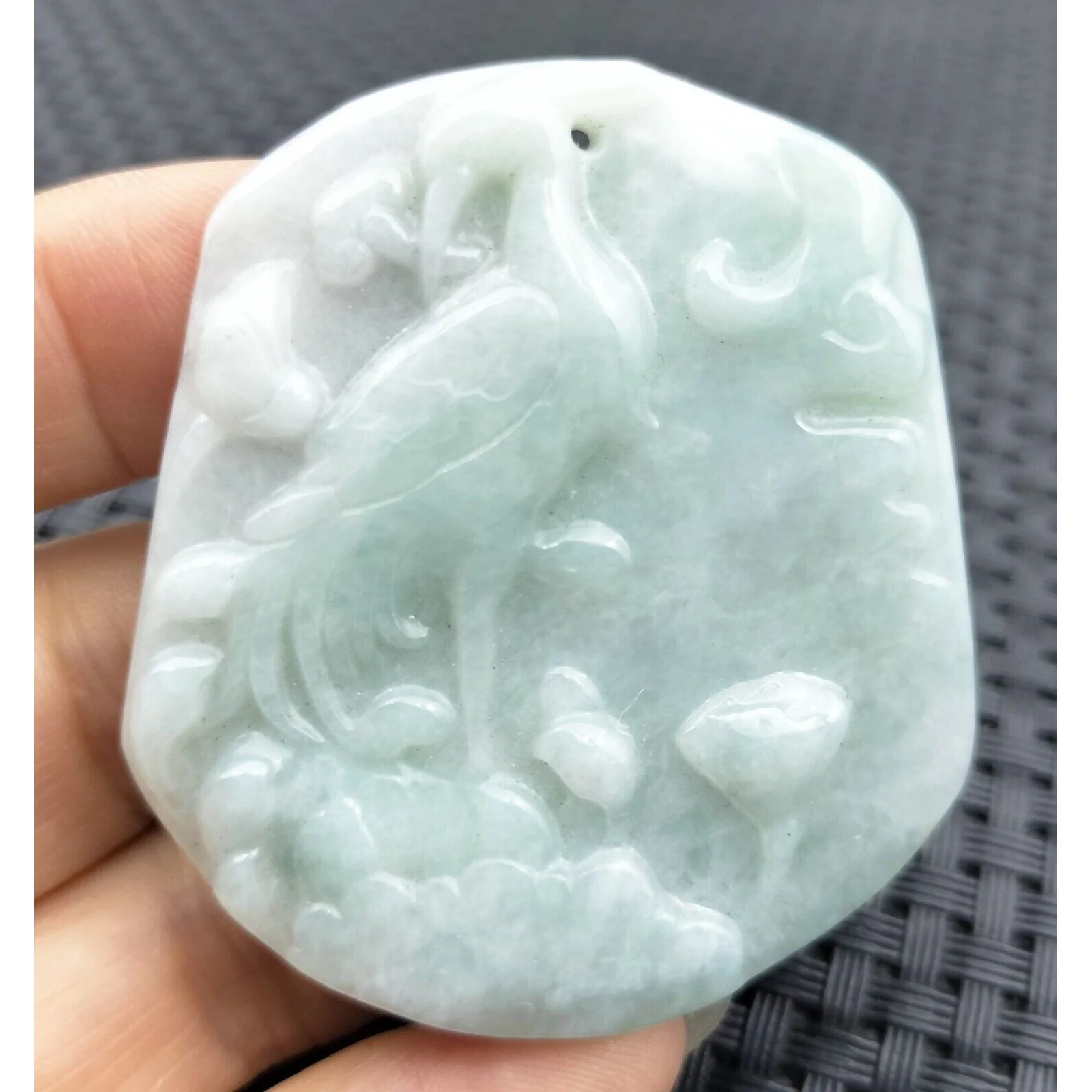 Certified Green Lavender Natural Type A Jade Jadeite Carved Phoenix Ruyi Pendant - Image 2