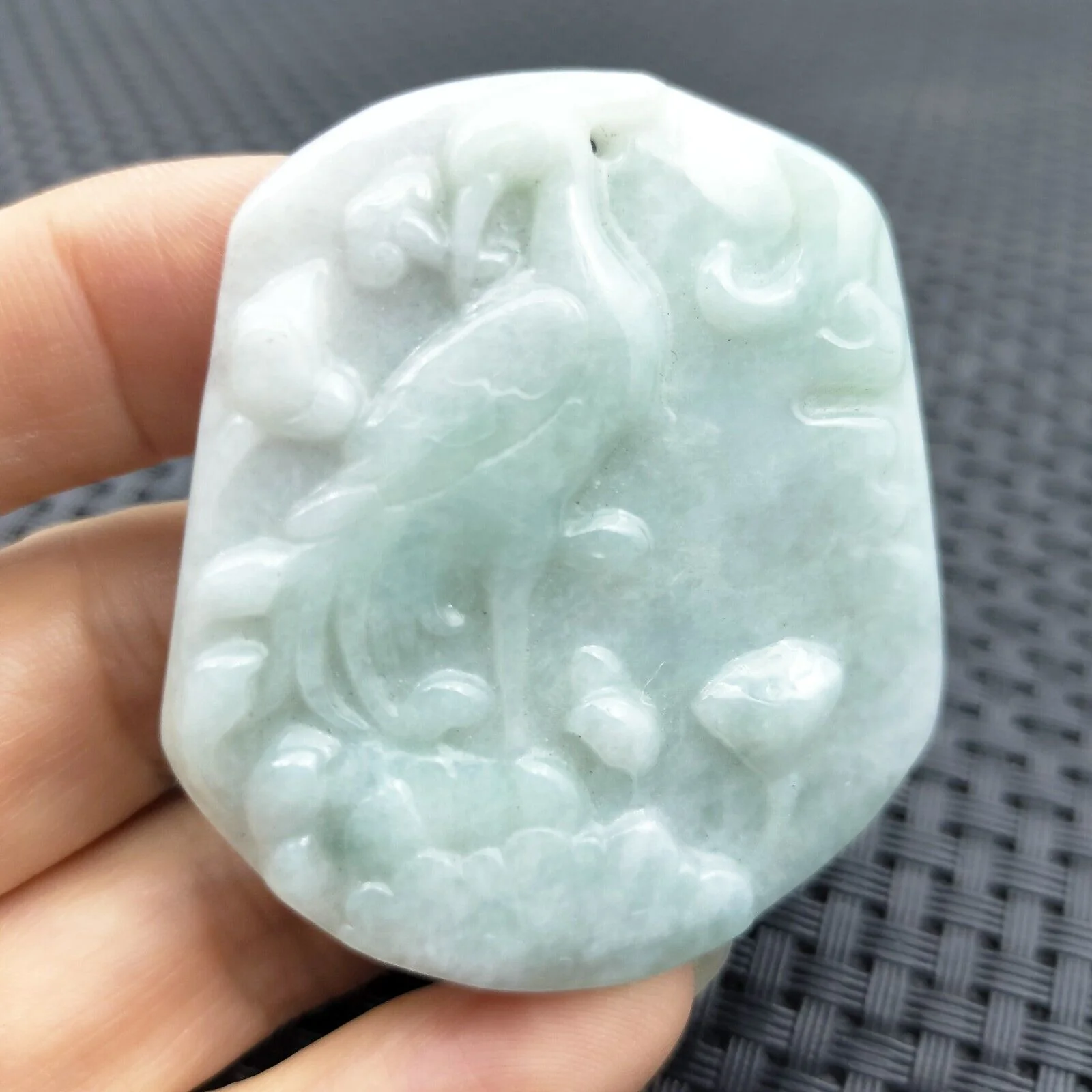 Certified Green Lavender Natural Type A Jade Jadeite Carved Phoenix Ruyi Pendant - Image 3