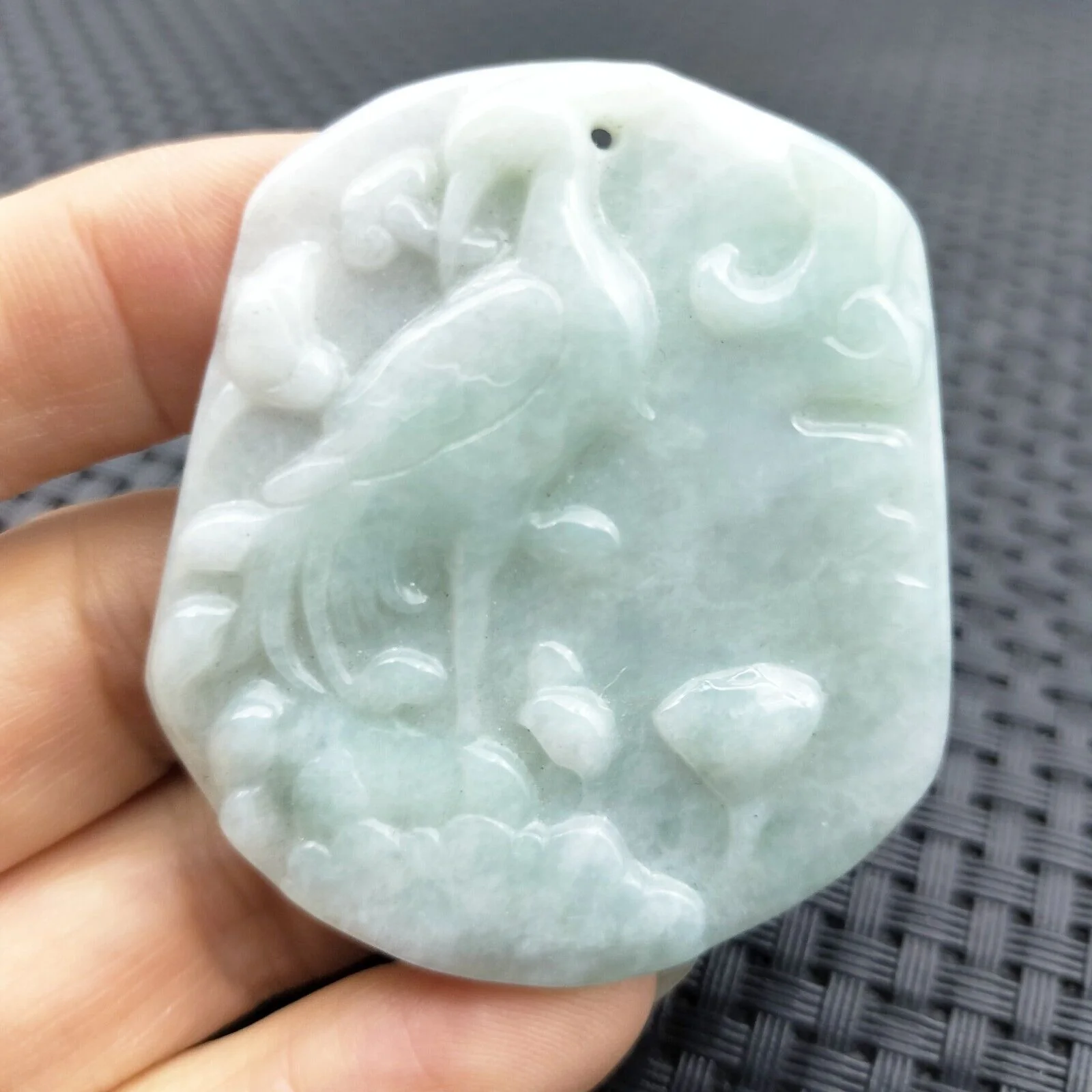 Certified Green Lavender Natural Type A Jade Jadeite Carved Phoenix Ruyi Pendant - Image 4