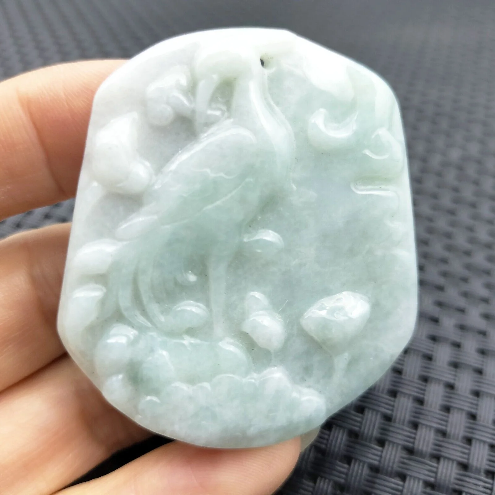 Certified Green Lavender Natural Type A Jade Jadeite Carved Phoenix Ruyi Pendant - Image 5