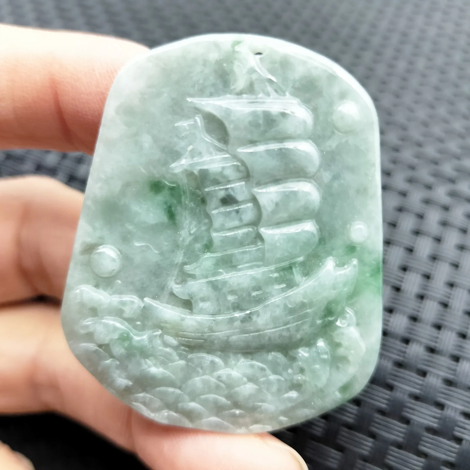 Certified Green Lavender Natural Type A Jade Jadeite Carved Ship Bird Pendant Necklace - Image 2