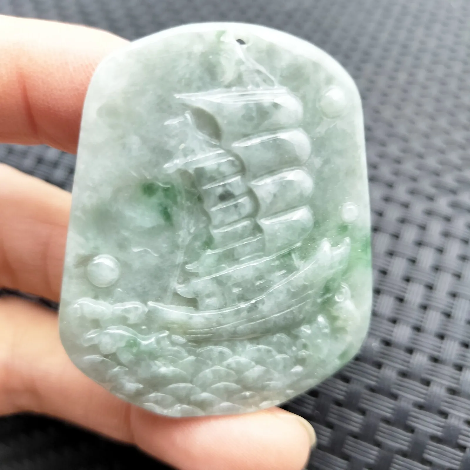 Certified Green Lavender Natural Type A Jade Jadeite Carved Ship Bird Pendant Necklace - Image 3