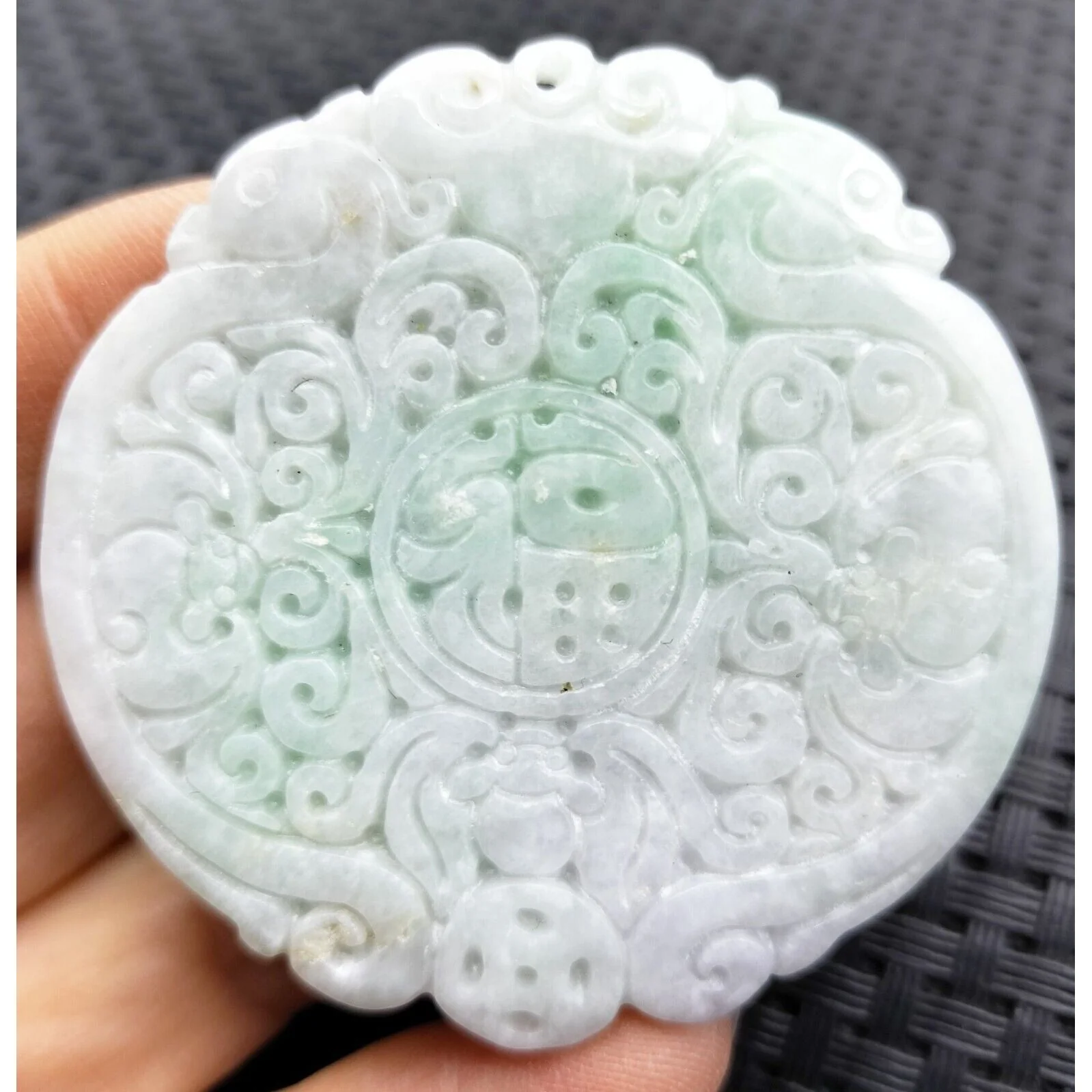 Certified Green Lavender Natural Type A Jadeite Bat Ruyi Coin Blessing Pendant - Image 2