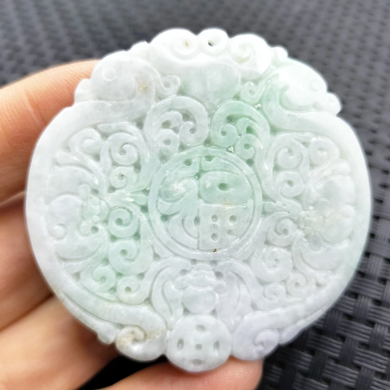Certified Green Lavender Natural Type A Jadeite Bat Ruyi Coin Blessing Pendant - Image 5