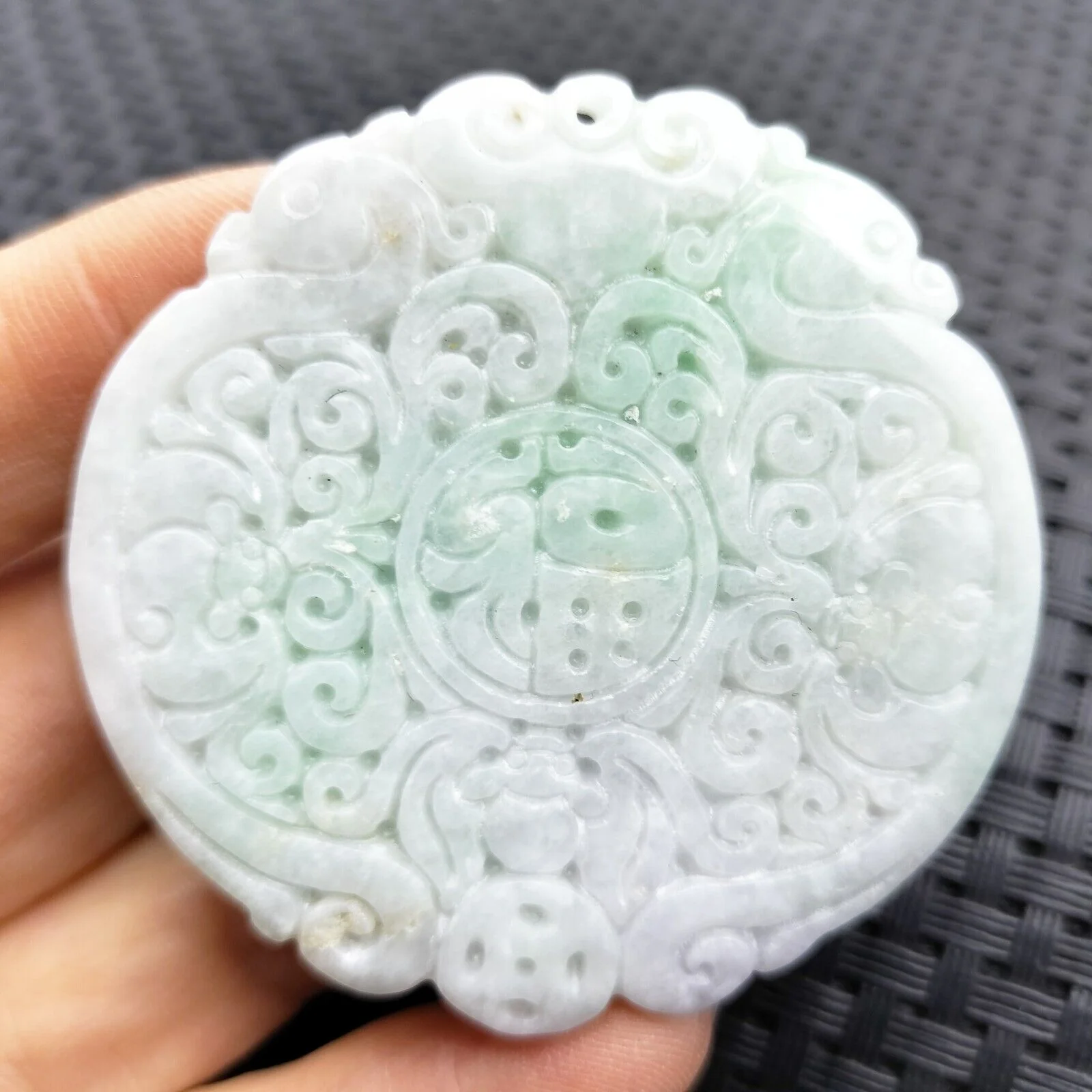 Certified Green Lavender Natural Type A Jadeite Bat Ruyi Coin Blessing Pendant - Image 6