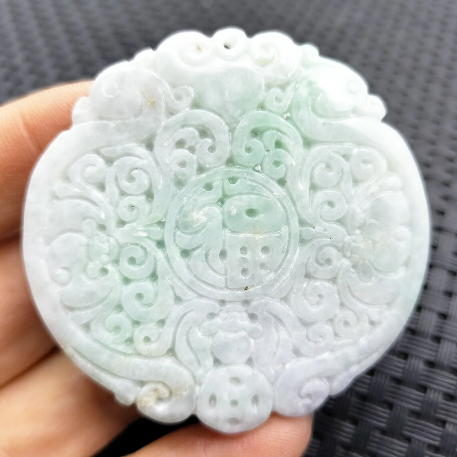 Certified Green Lavender Natural Type A Jadeite Bat Ruyi Coin Blessing Pendant - Image 7