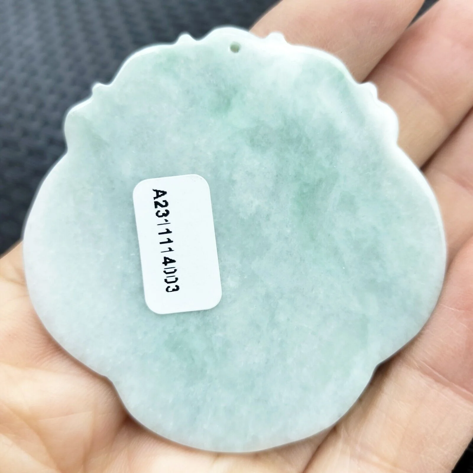 Certified Green Lavender Natural Type A Jadeite Carved Butterfly Flower Pendant - Image 3
