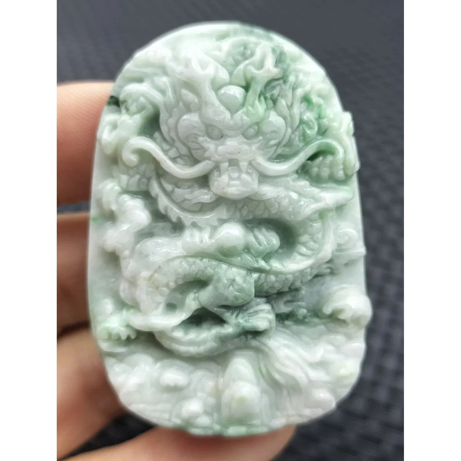 Certified Green Lavender Natural Type A Jadeite Carved Dragon Bead Pendant - Image 2