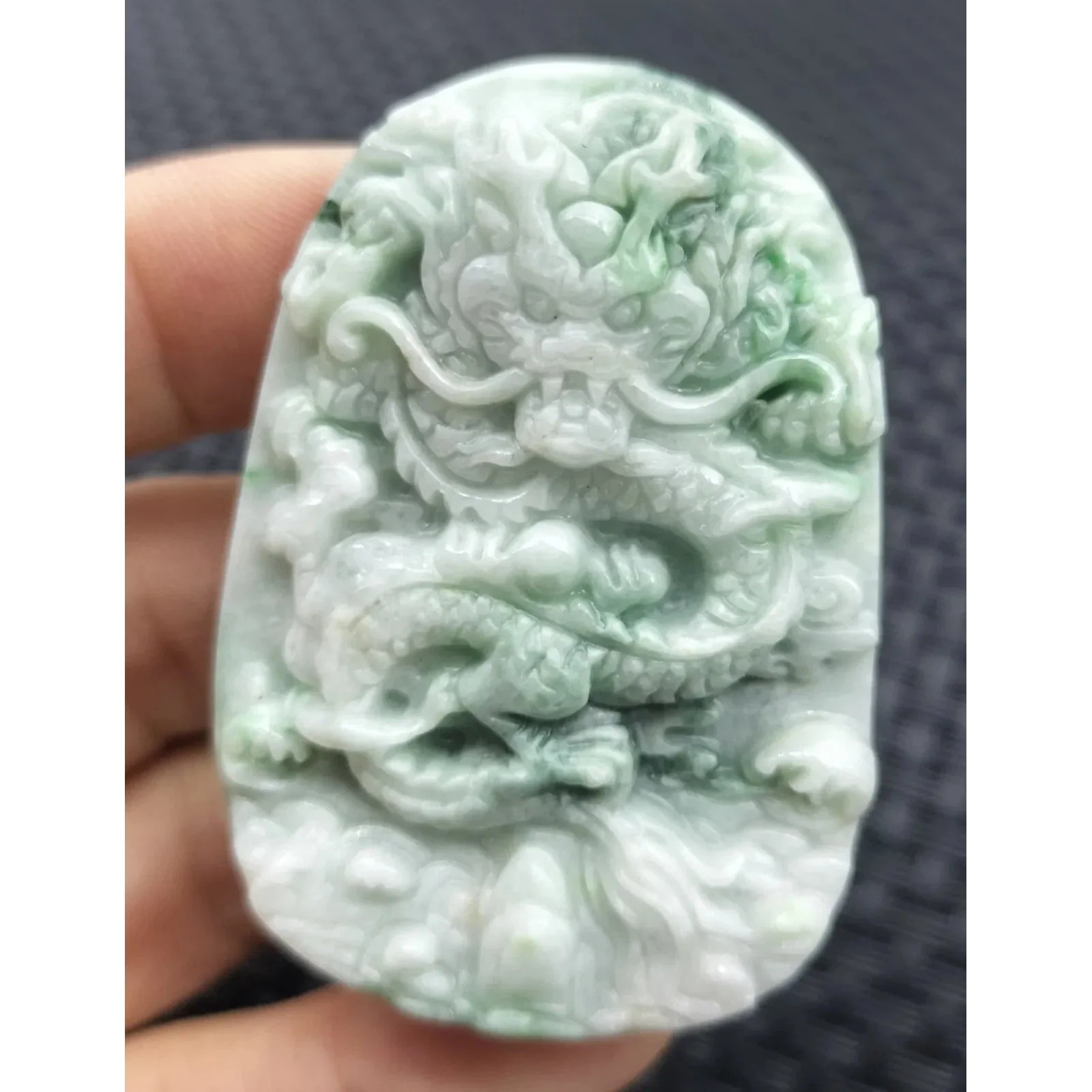 Certified Green Lavender Natural Type A Jadeite Carved Dragon Bead Pendant - Image 3