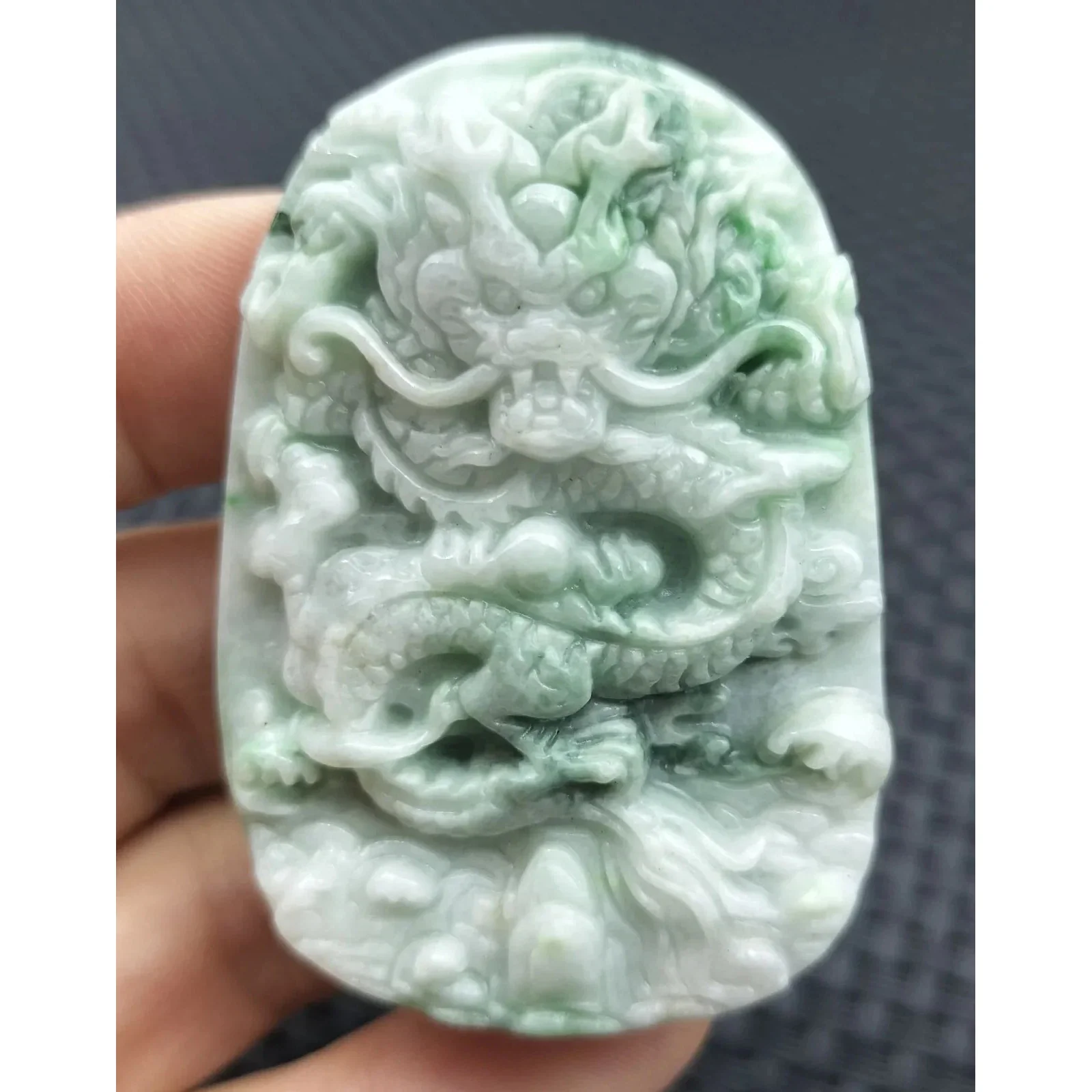 Certified Green Lavender Natural Type A Jadeite Carved Dragon Bead Pendant - Image 4
