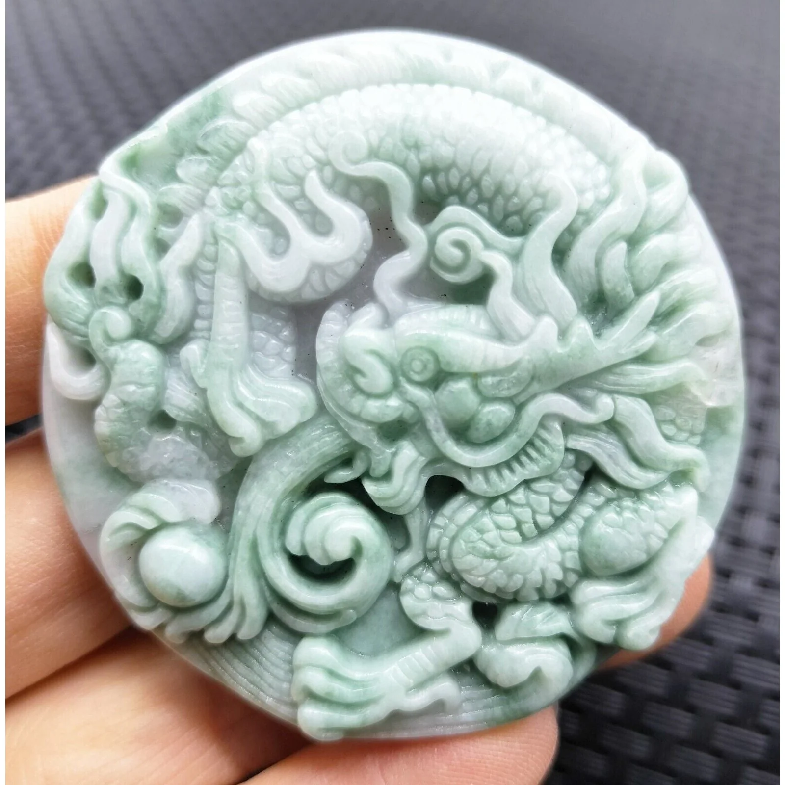 Certified Green Lavender Natural Type A Jadeite Carved Dragon Bead Pendant - Image 11