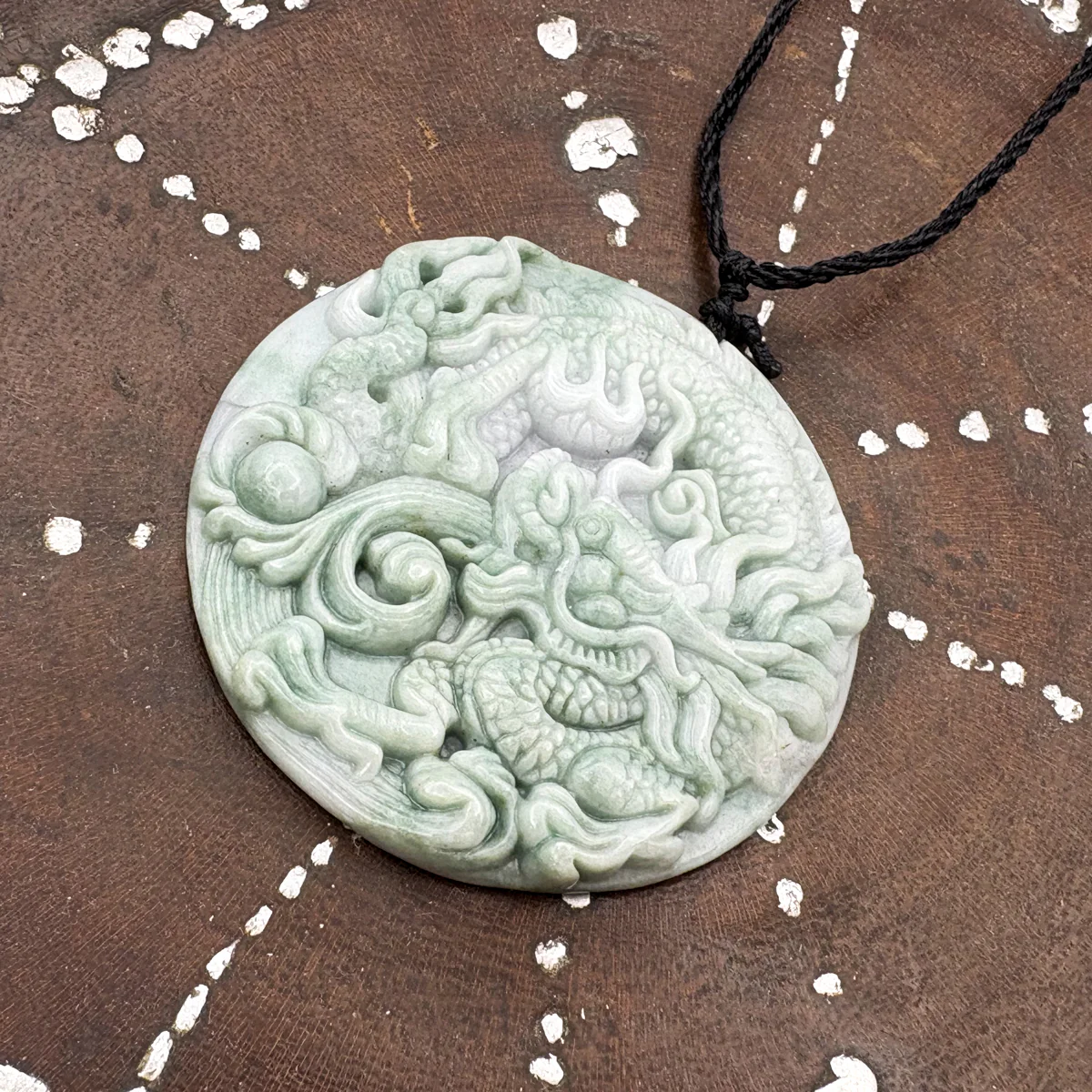 Certified Green Lavender Natural Type A Jadeite Carved Dragon Bead Pendant - Image 3