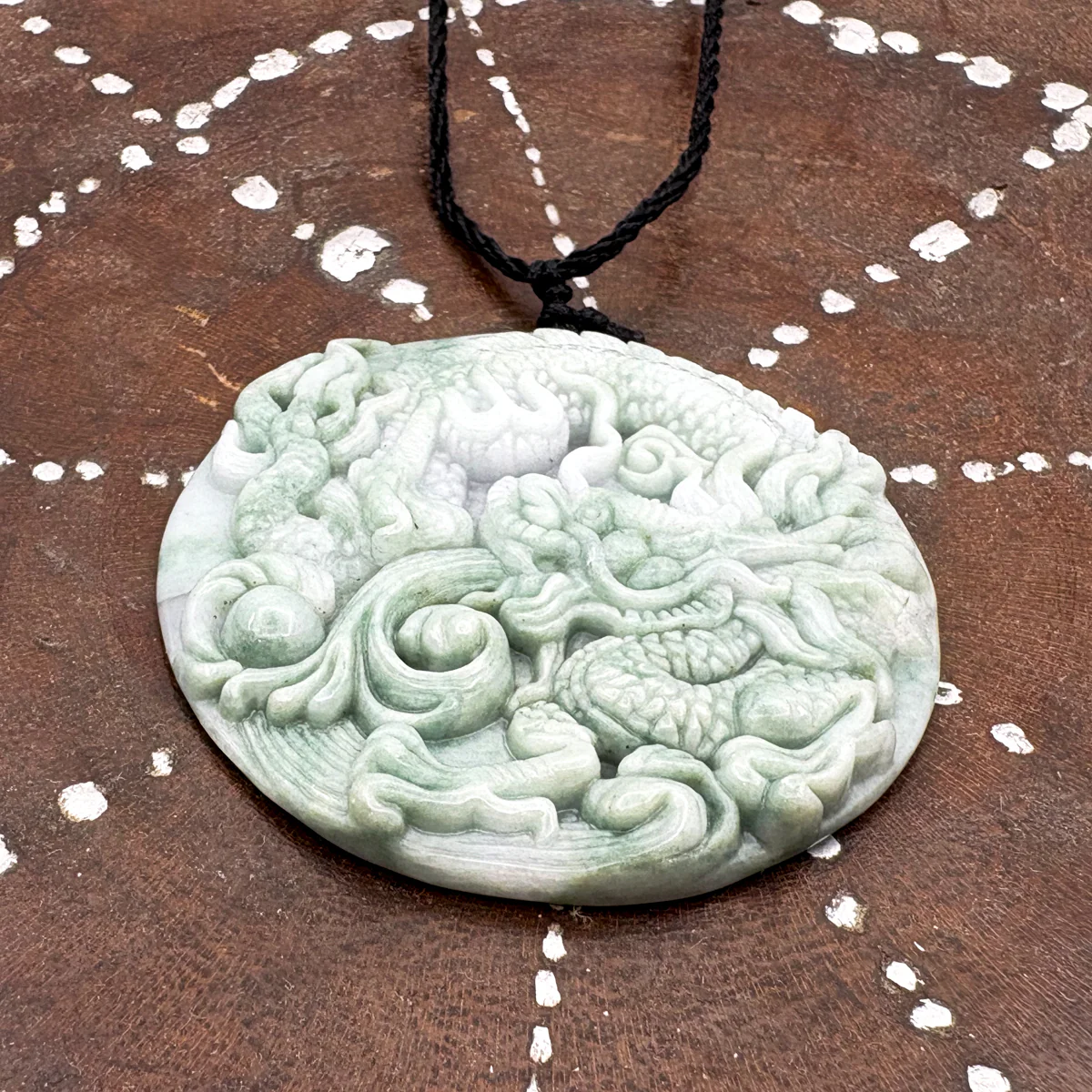 Certified Green Lavender Natural Type A Jadeite Carved Dragon Bead Pendant - Image 5