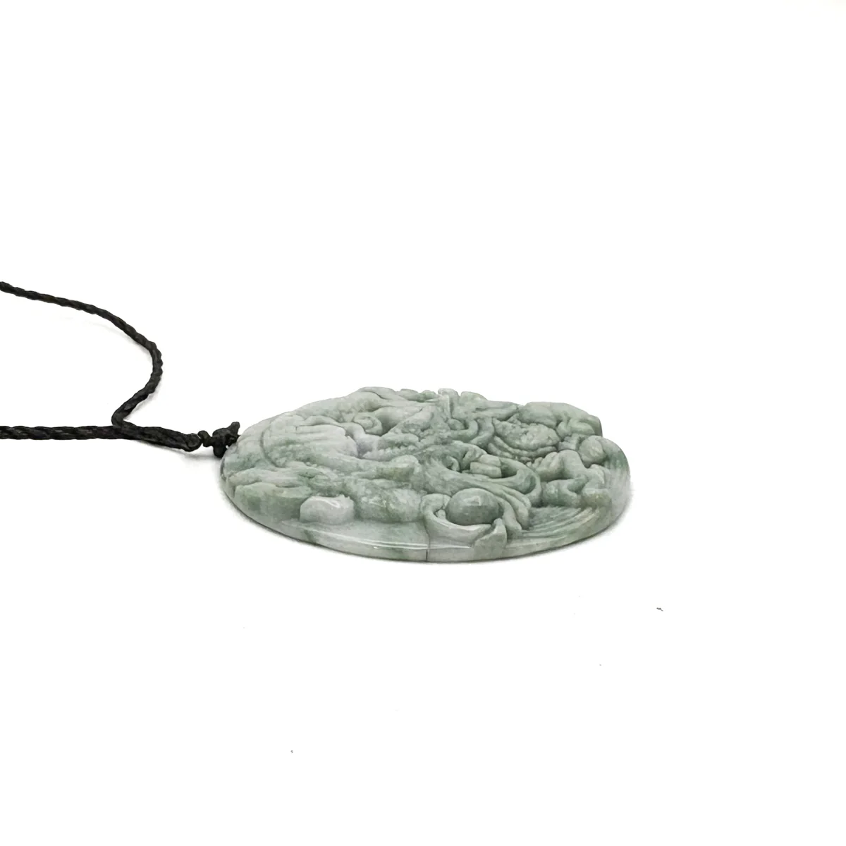 Certified Green Lavender Natural Type A Jadeite Carved Dragon Bead Pendant - Image 7