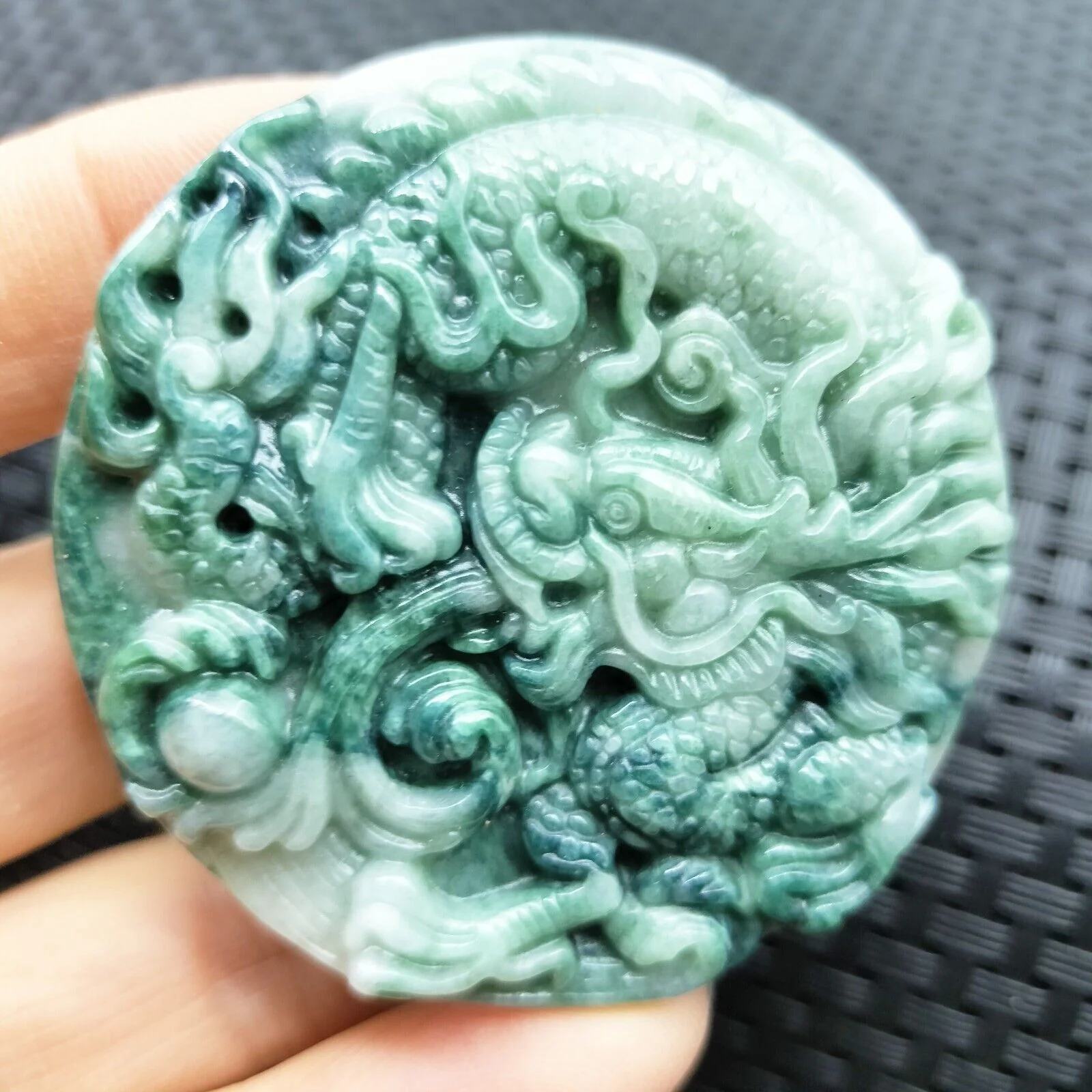 Certified Green Lavender Natural Type A Jadeite Carved Dragon Bead Pendant - Image 2
