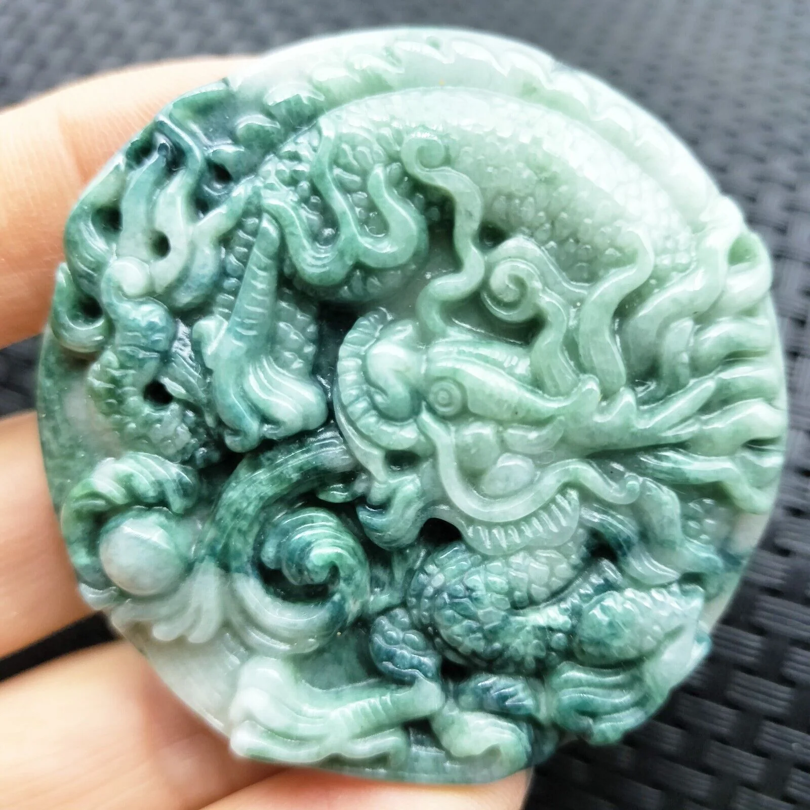 Certified Green Lavender Natural Type A Jadeite Carved Dragon Bead Pendant - Image 3