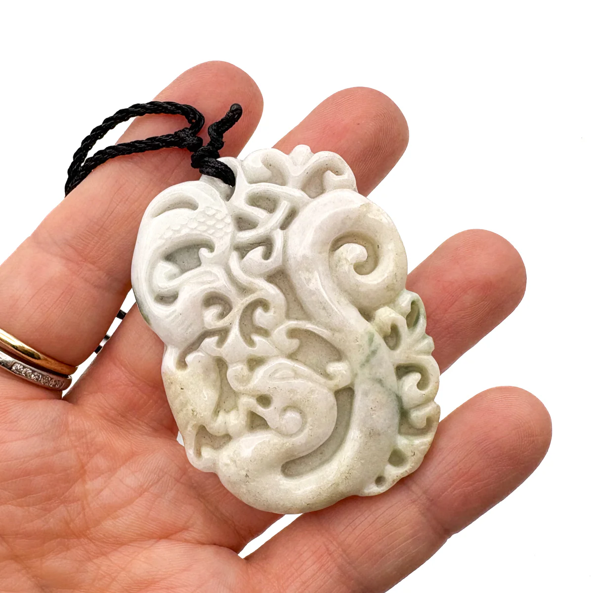 Certified Green Lavender Natural Type A Jadeite Carved Dragon Phoenix Pendant Necklace - Image 10