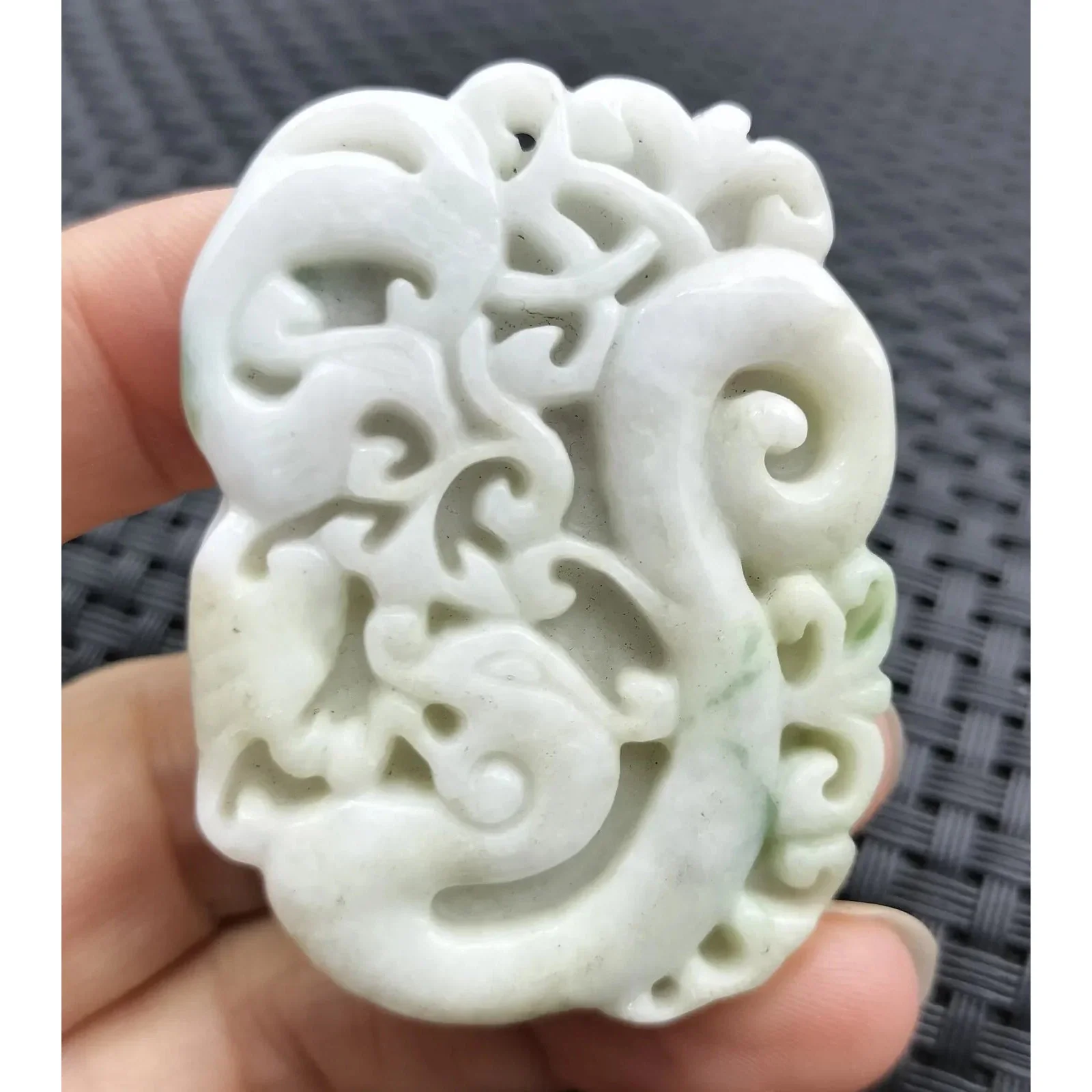 Certified Green Lavender Natural Type A Jadeite Carved Dragon Phoenix Pendant Necklace - Image 13