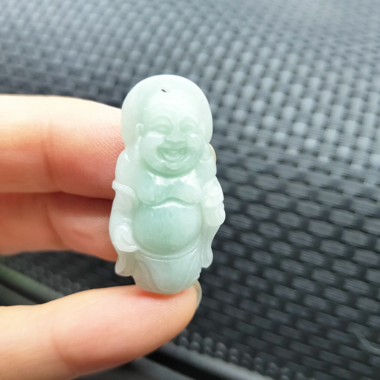 Certified Green Lavender Natural Type A Jadeite Carved Happy Buddha God Pendant - Image 3
