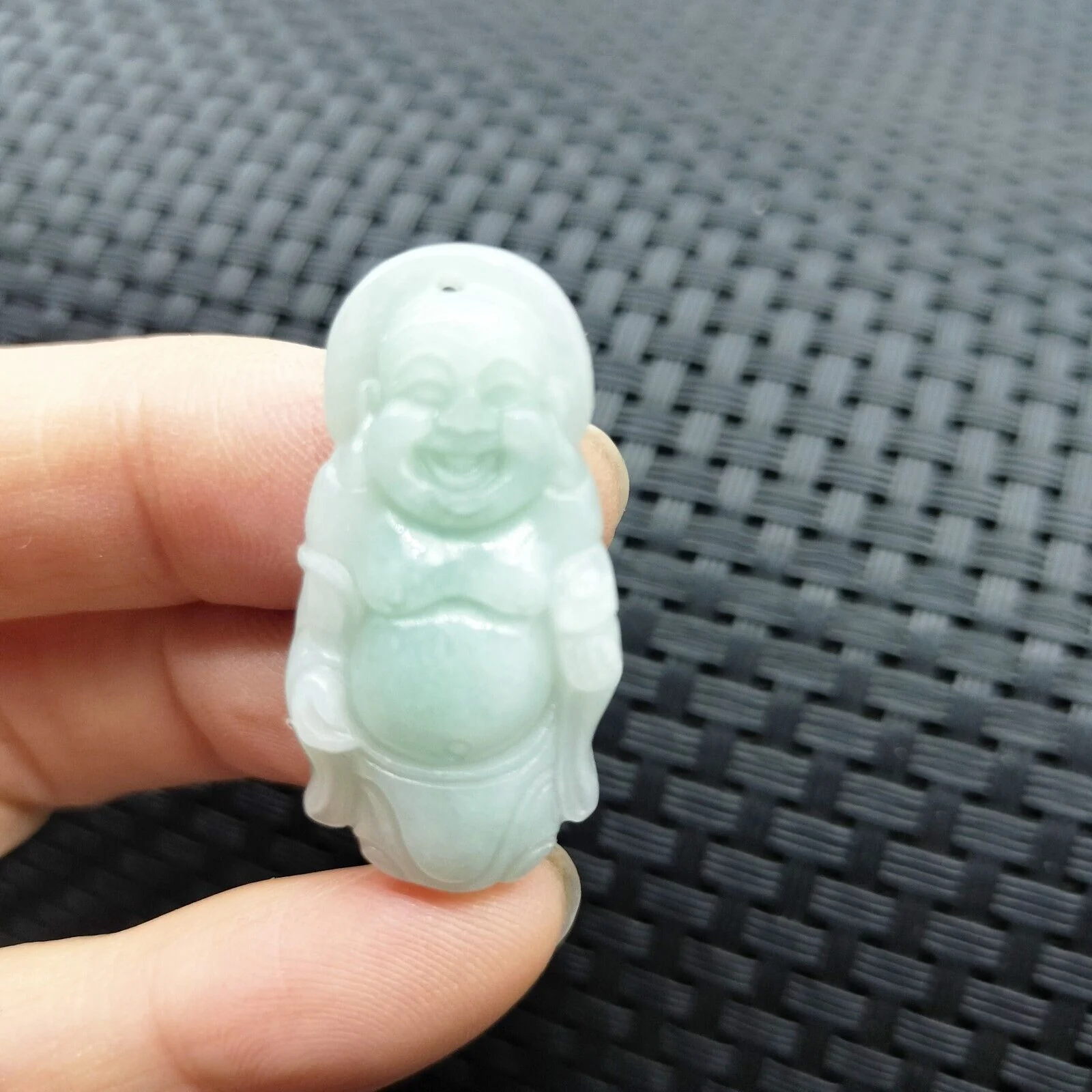 Certified Green Lavender Natural Type A Jadeite Carved Happy Buddha God Pendant - Image 4