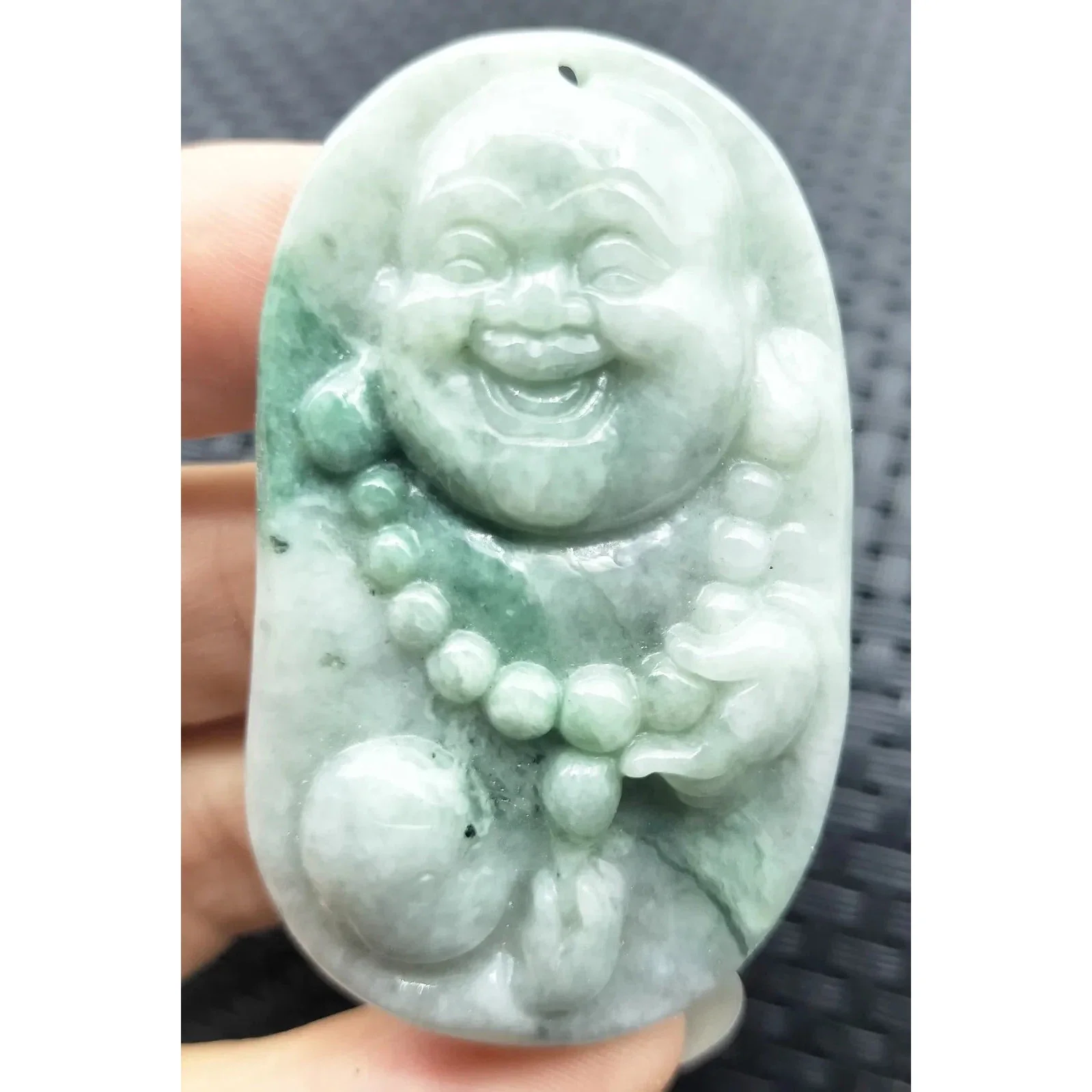 Certified Green Lavender Natural Type A Jadeite Carved Happy Buddha God Pendant Necklace - Image 15