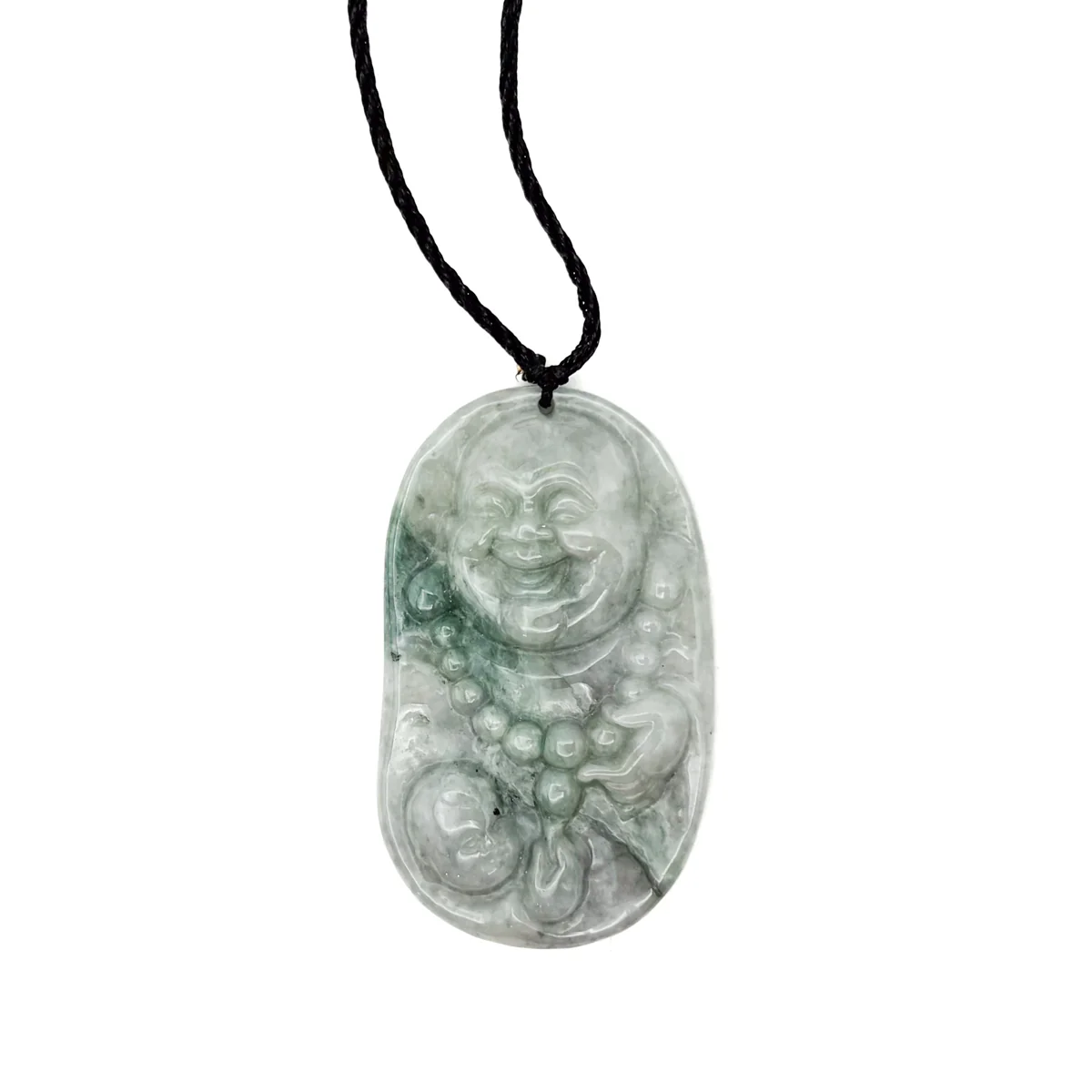 Certified Green Lavender Natural Type A Jadeite Carved Happy Buddha God Pendant Necklace - Image 2