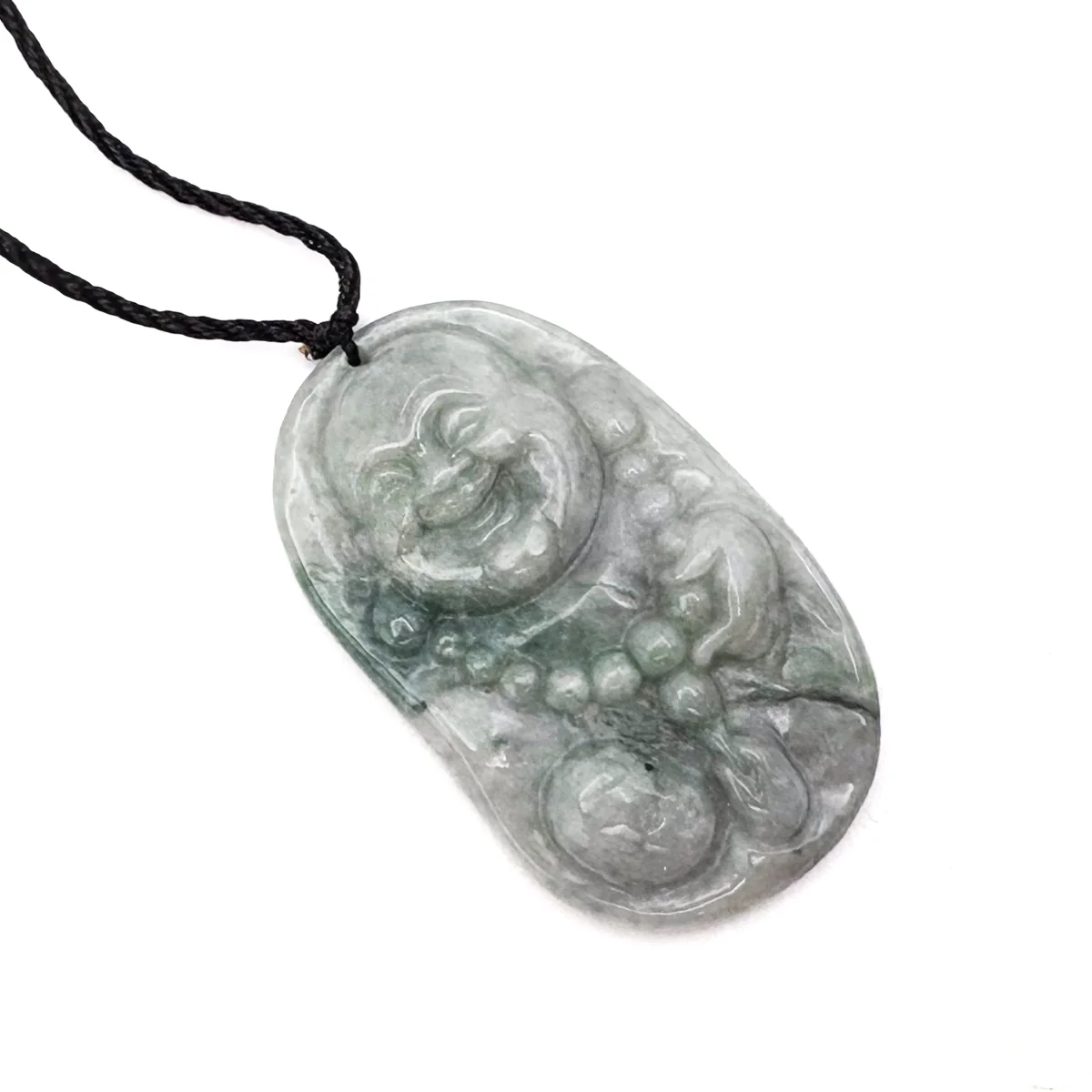 Certified Green Lavender Natural Type A Jadeite Carved Happy Buddha God Pendant Necklace - Image 3