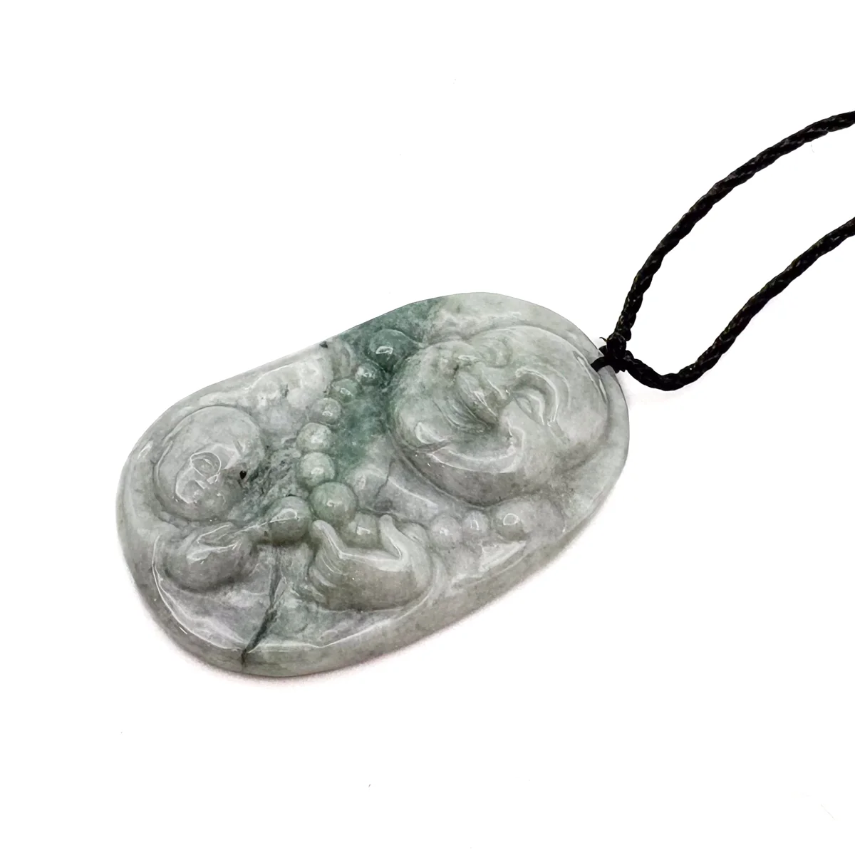 Certified Green Lavender Natural Type A Jadeite Carved Happy Buddha God Pendant Necklace - Image 5