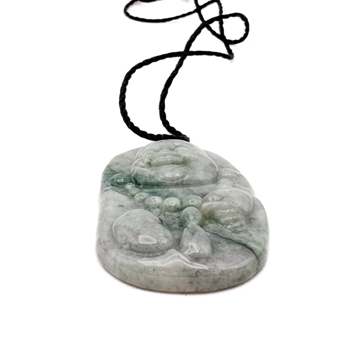Certified Green Lavender Natural Type A Jadeite Carved Happy Buddha God Pendant Necklace - Image 8