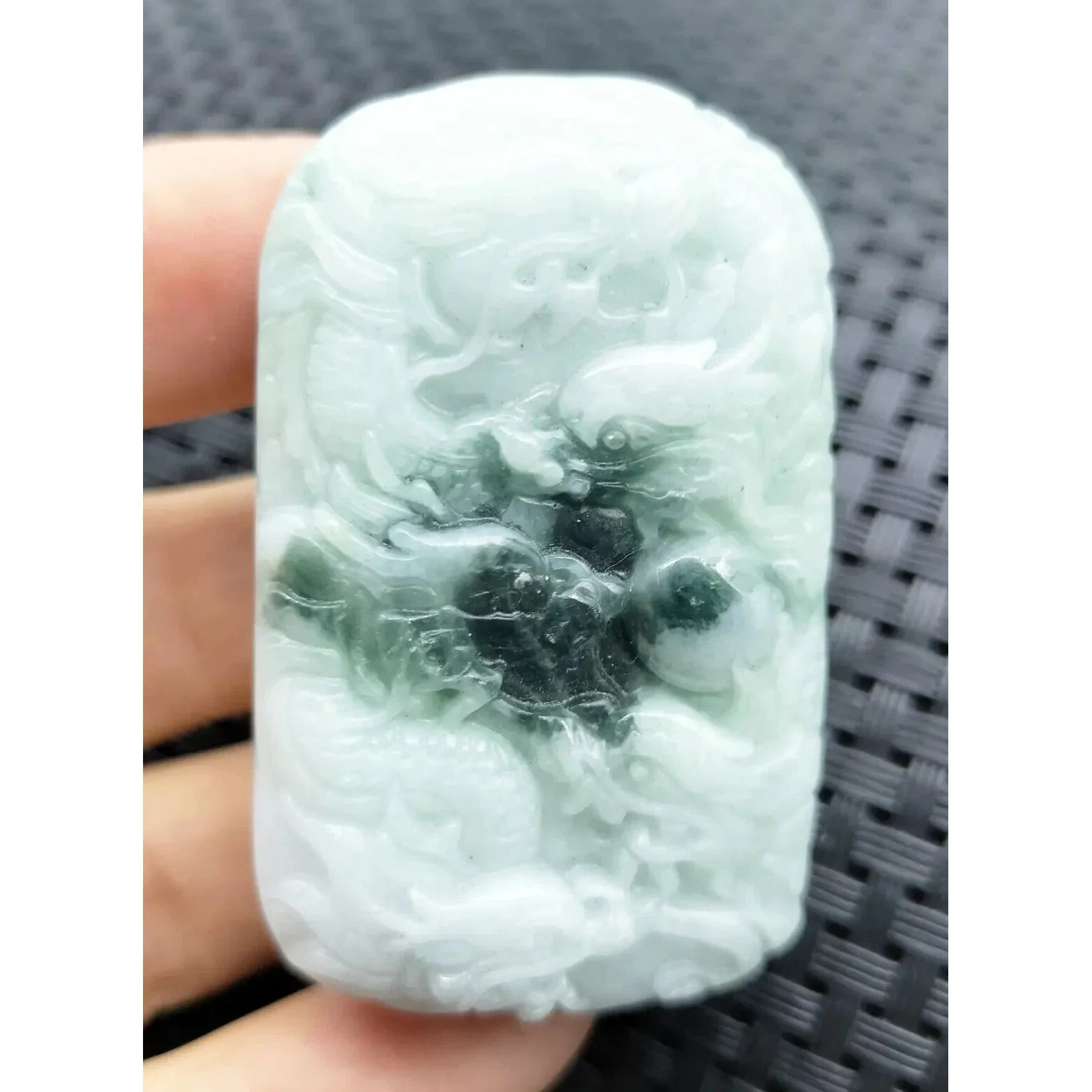 Certified Green Lavender Natural Type A Jadeite Carved Nine Dragons Bead Pendant - Image 2