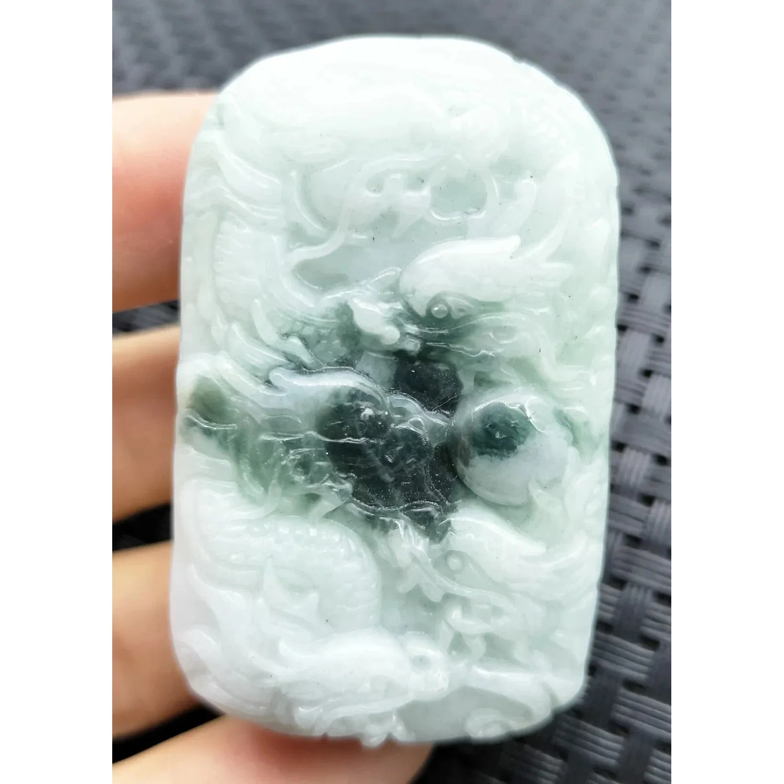 Certified Green Lavender Natural Type A Jadeite Carved Nine Dragons Bead Pendant - Image 3