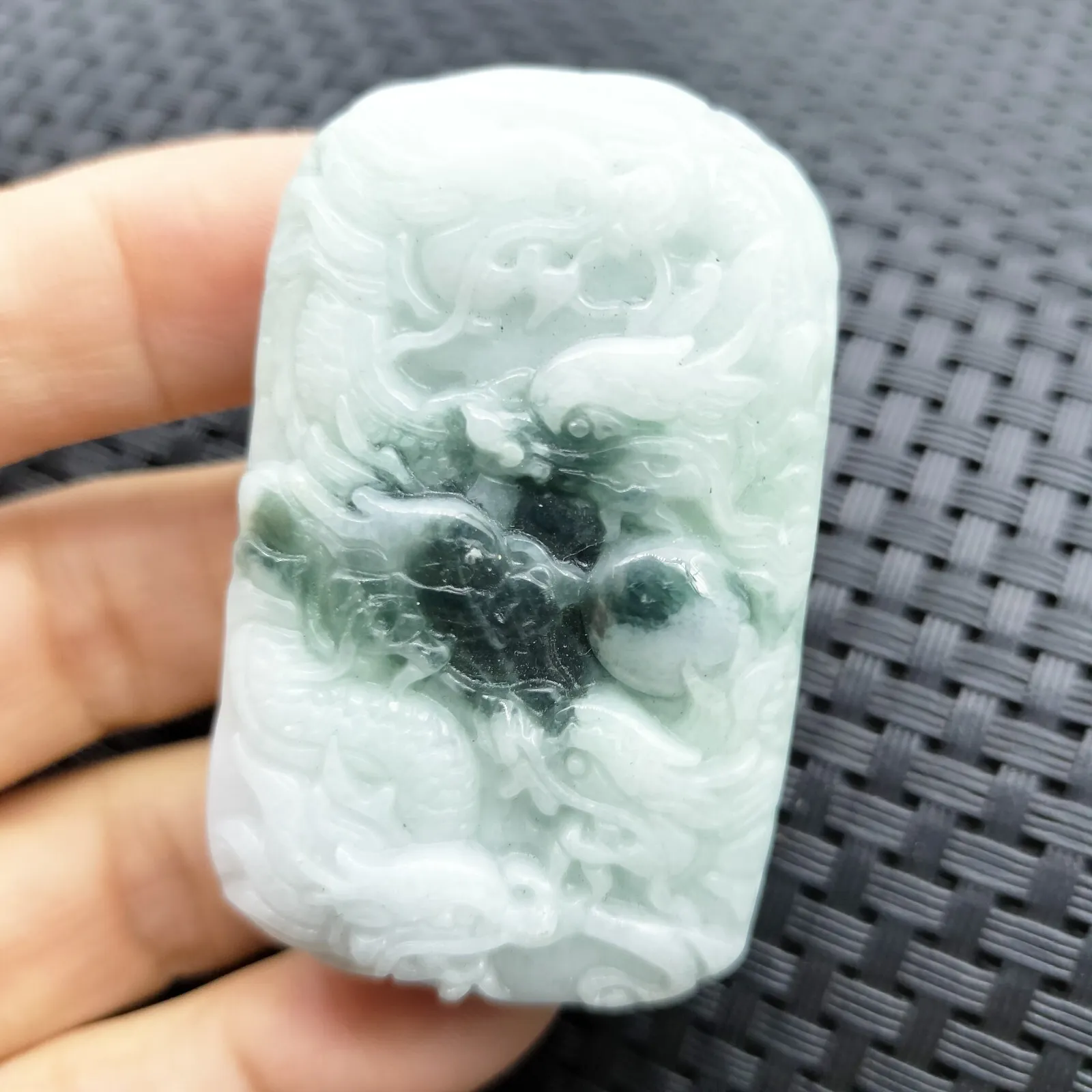 Certified Green Lavender Natural Type A Jadeite Carved Nine Dragons Bead Pendant - Image 4